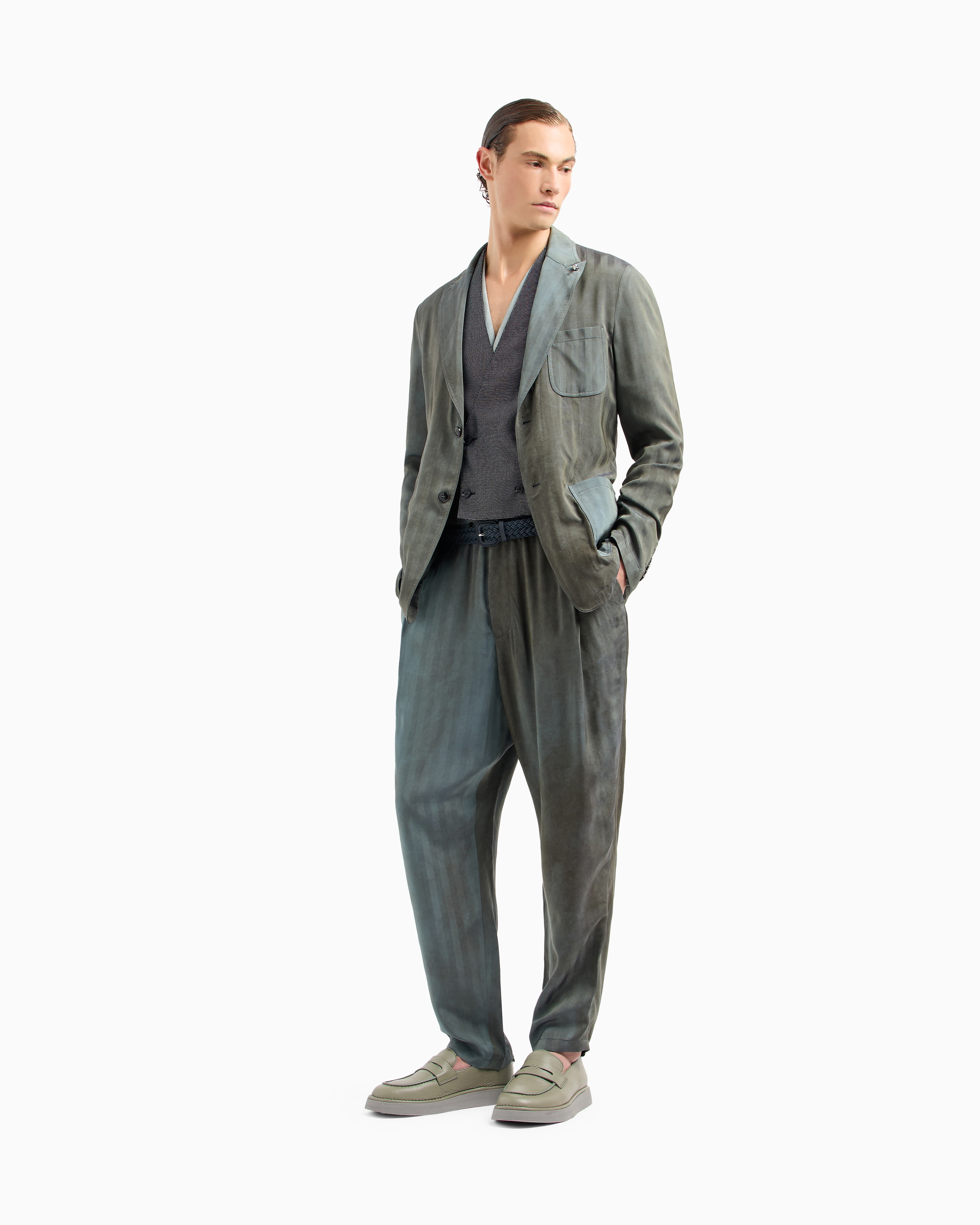 Giorgio Armani Viscose Canvas Flat-front Trousers