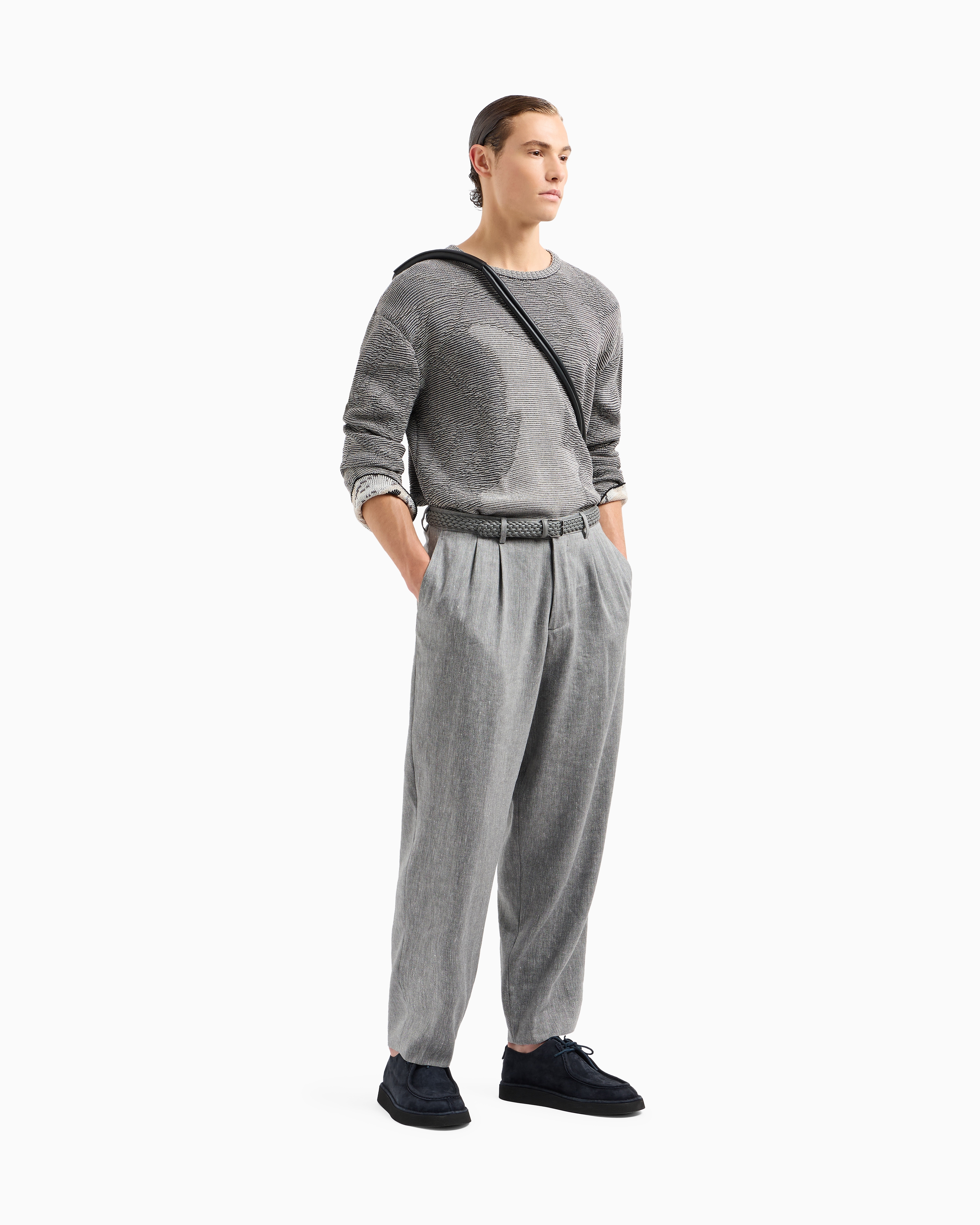 Giorgio Armani Double-pleat Trousers In Chevron Linen And Virgin Wool
