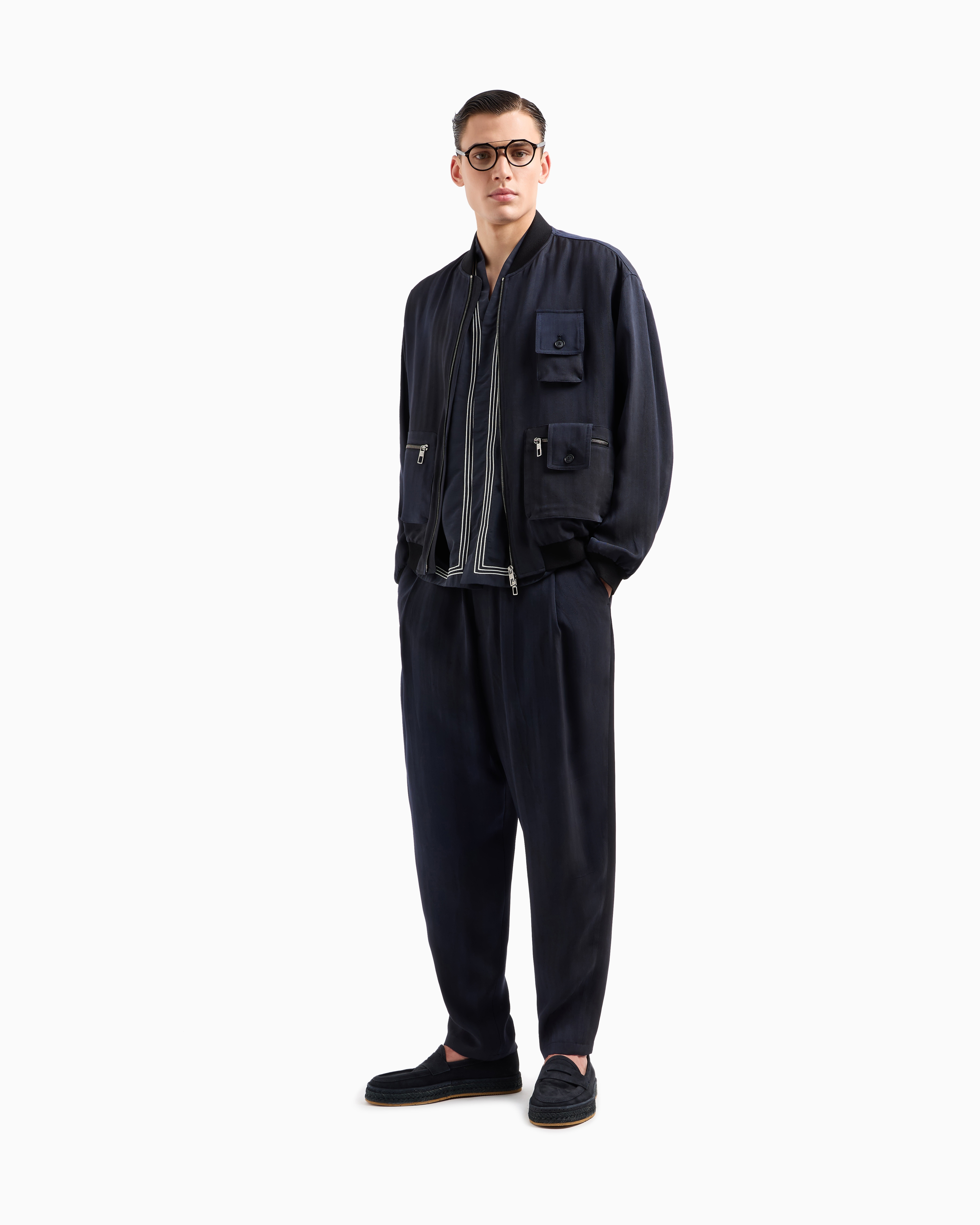 Giorgio Armani Chevron Viscose Blouson In Blue