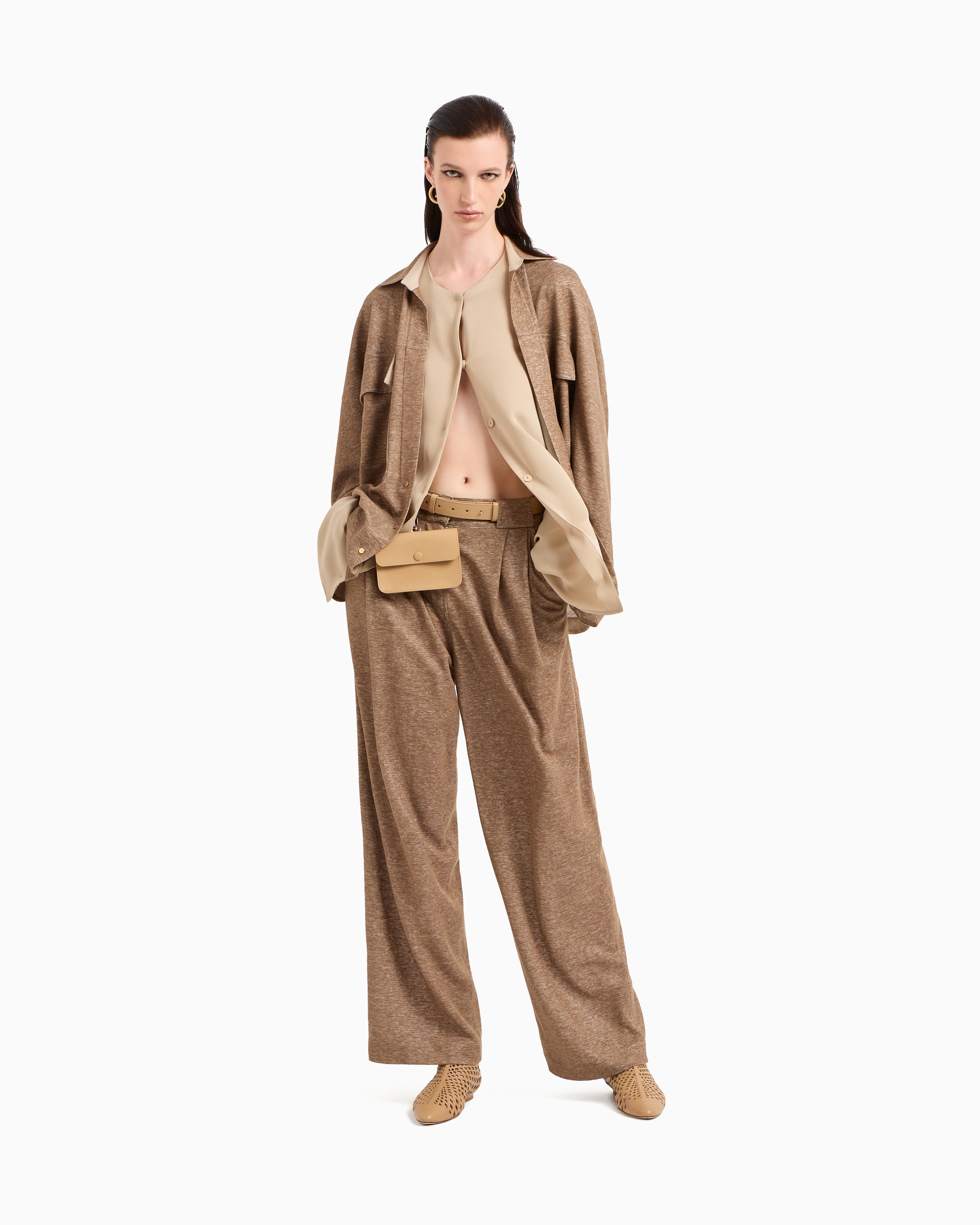 Giorgio Armani Washed Silk Double-georgette Shirt In Brown