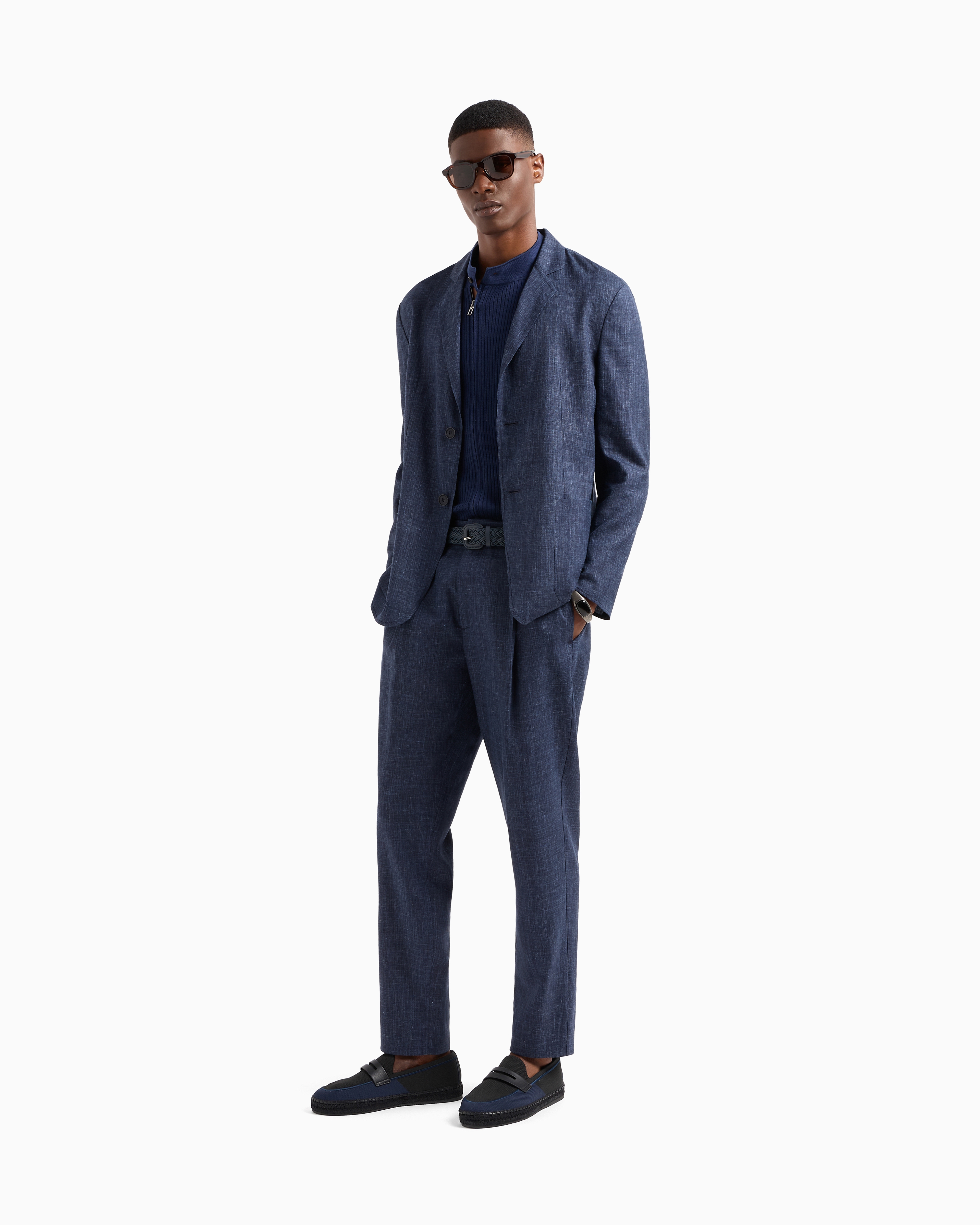 Giorgio Armani Ribbed Cashmere And Silk Zip-up Cardigan In Blue