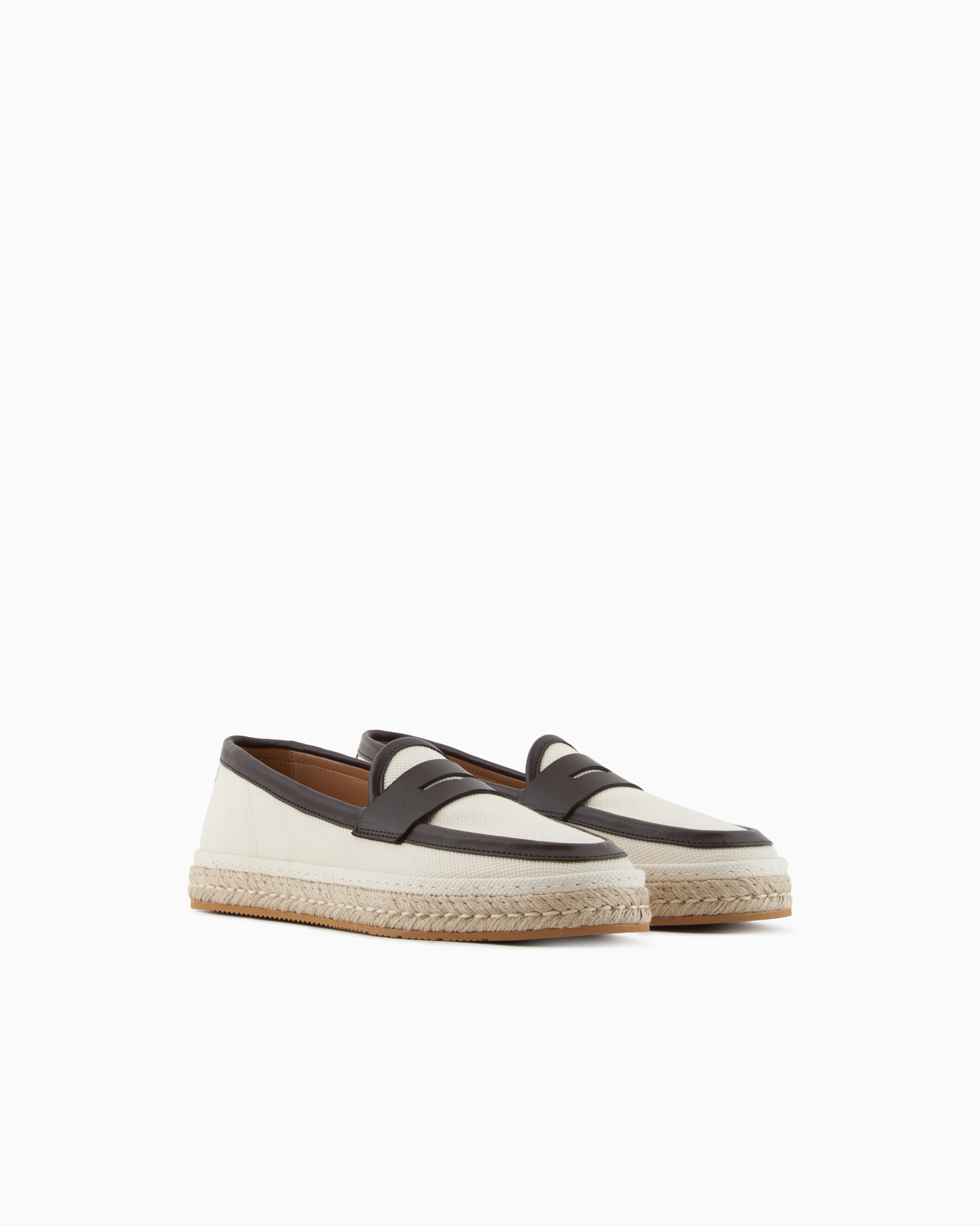 Giorgio Armani Canvas And Nappa Leather Loafers With A Rope Sole