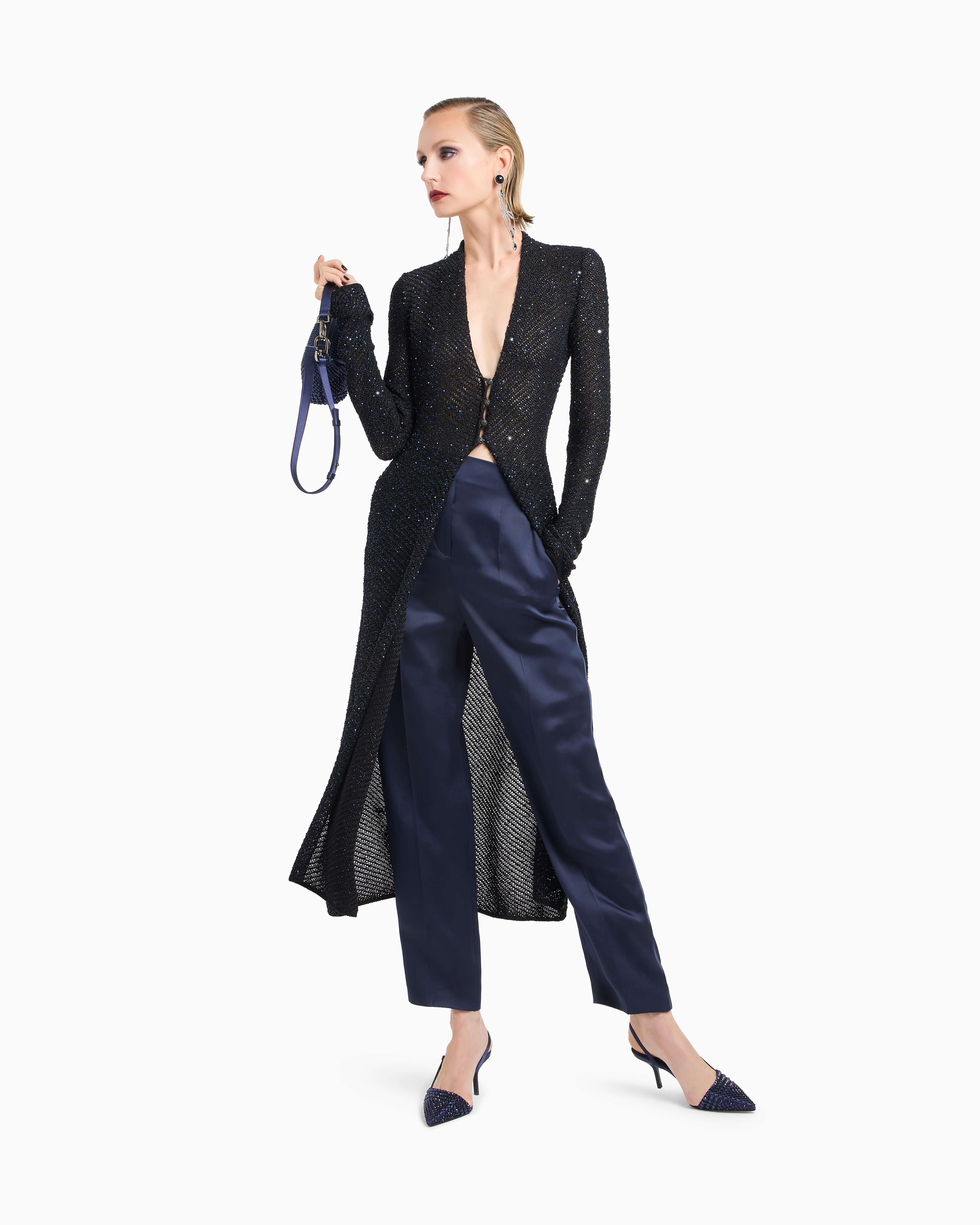 Giorgio Armani Long Cardigan In A Metallic Viscose Blend