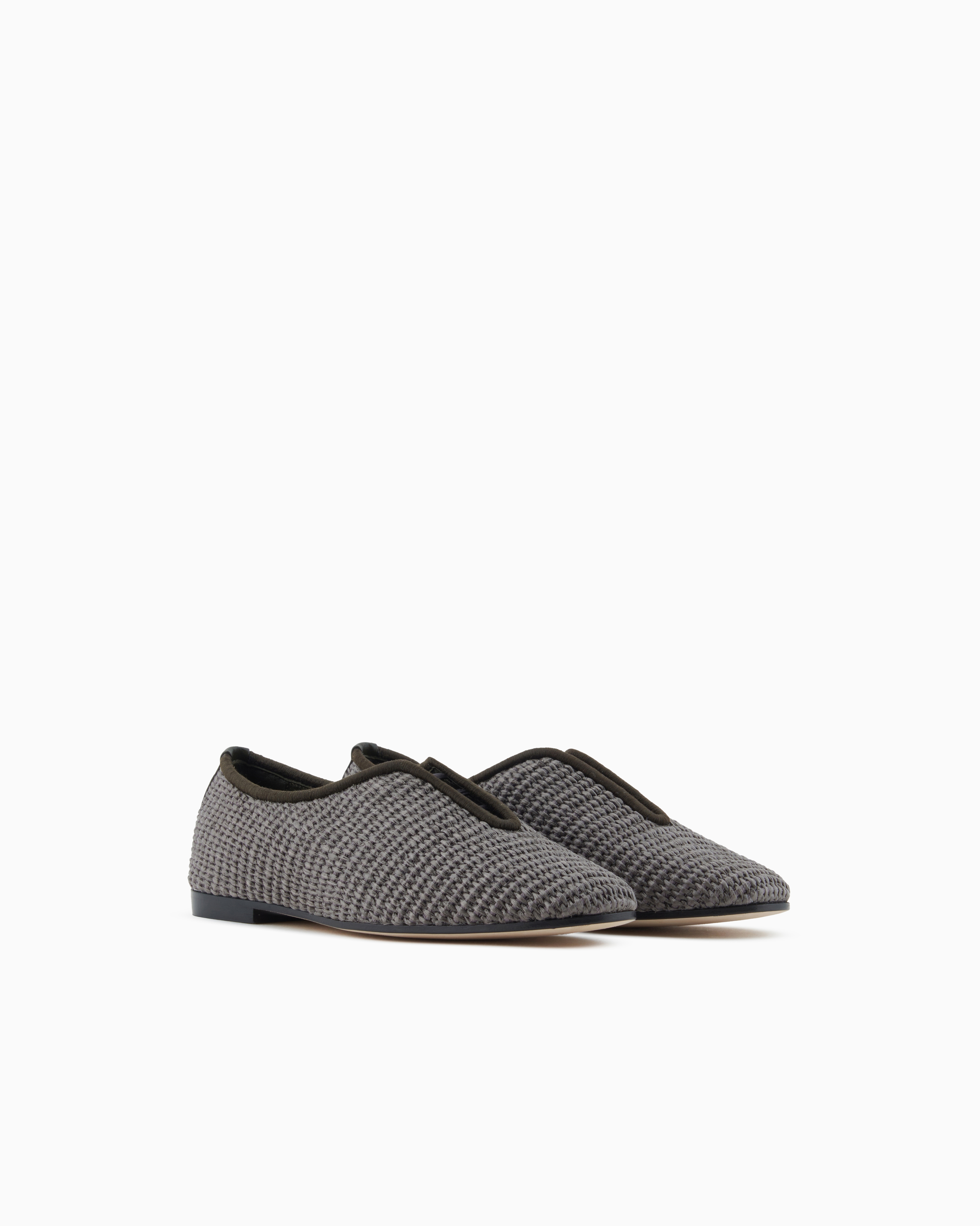 Giorgio Armani Raffia Loafers In Grey