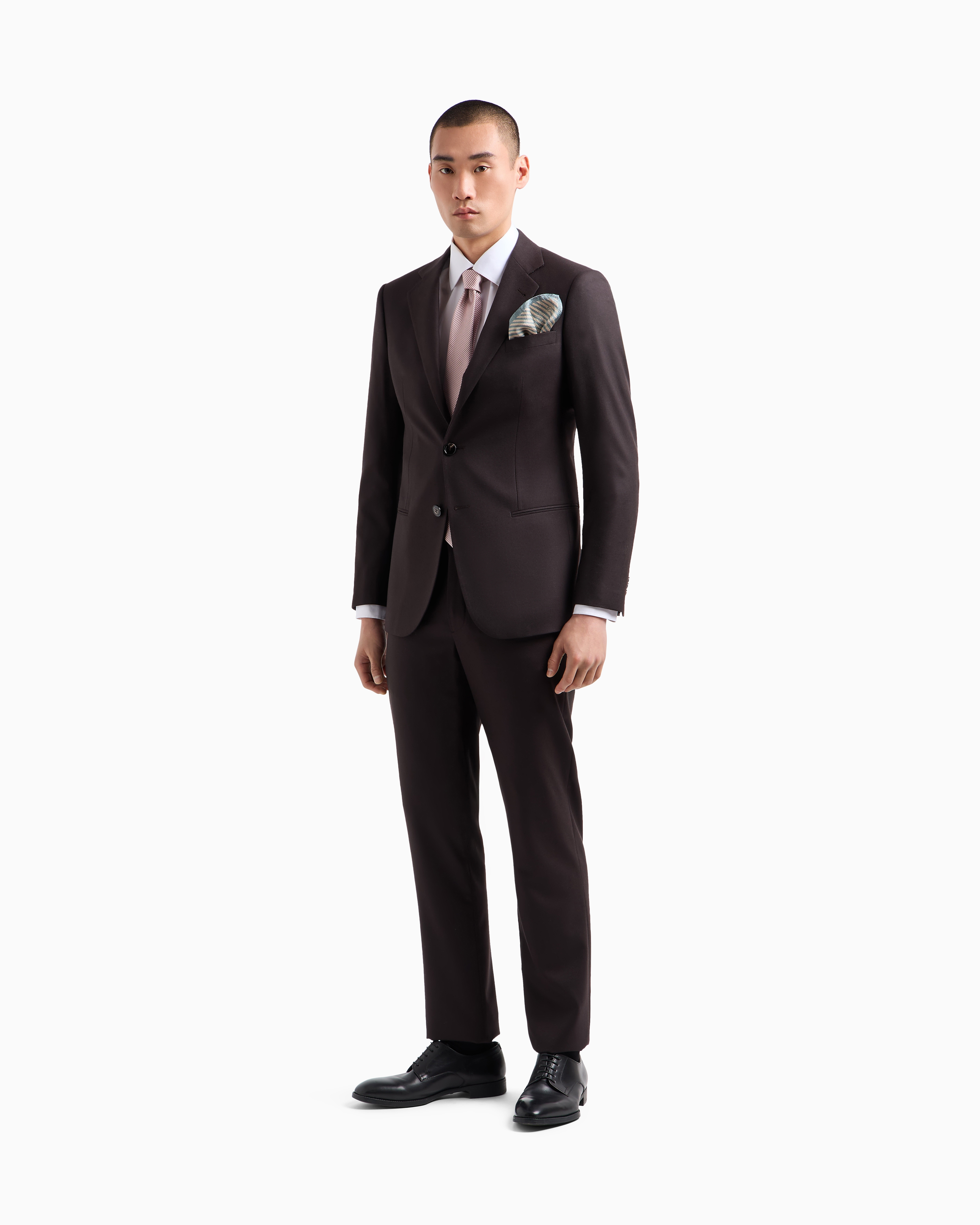 Giorgio Armani Single-breasted Soho Line Suit In Virgin Wool Cloth In Brown