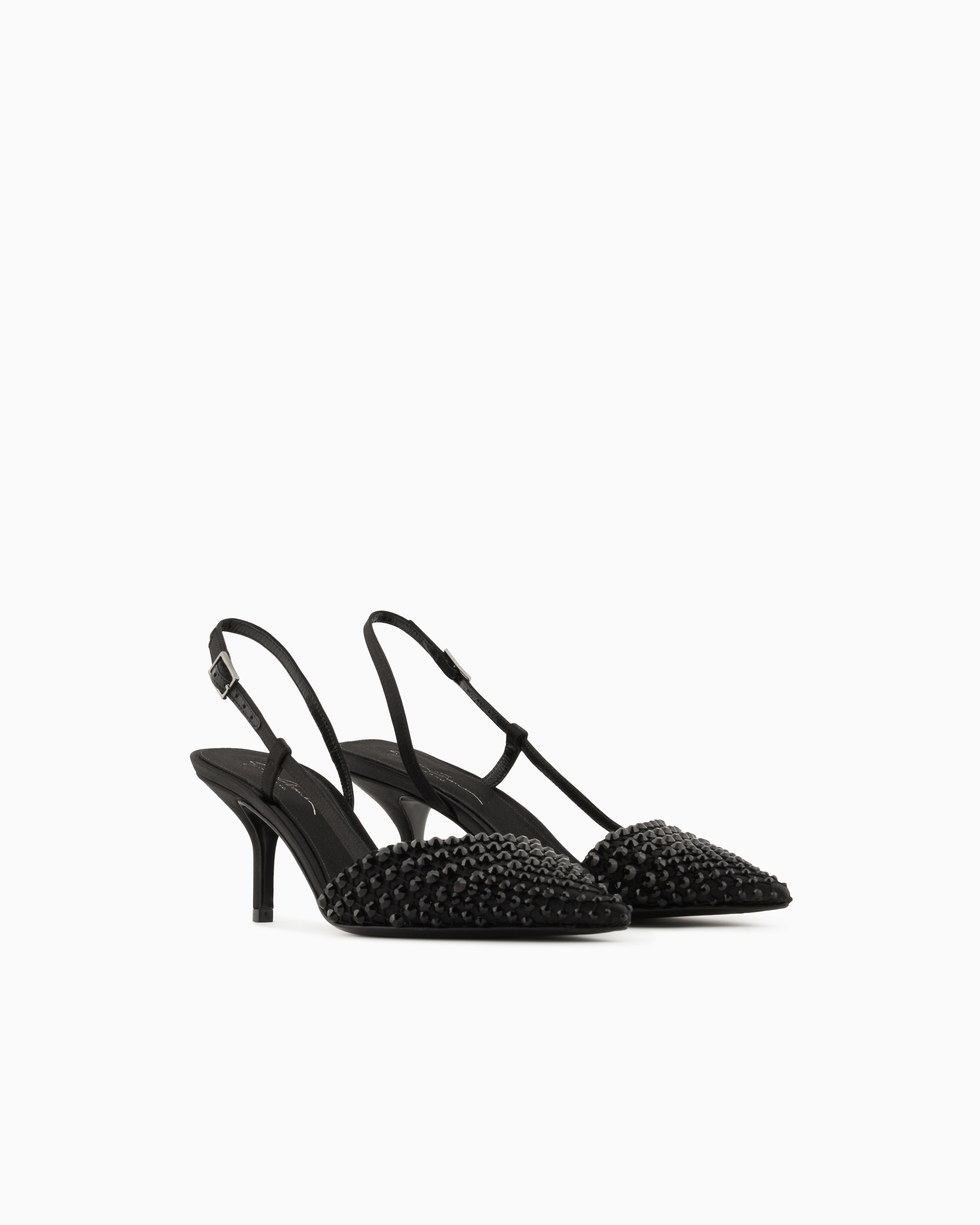 Giorgio Armani Satin, Mesh And Rhinestone Slingbacks