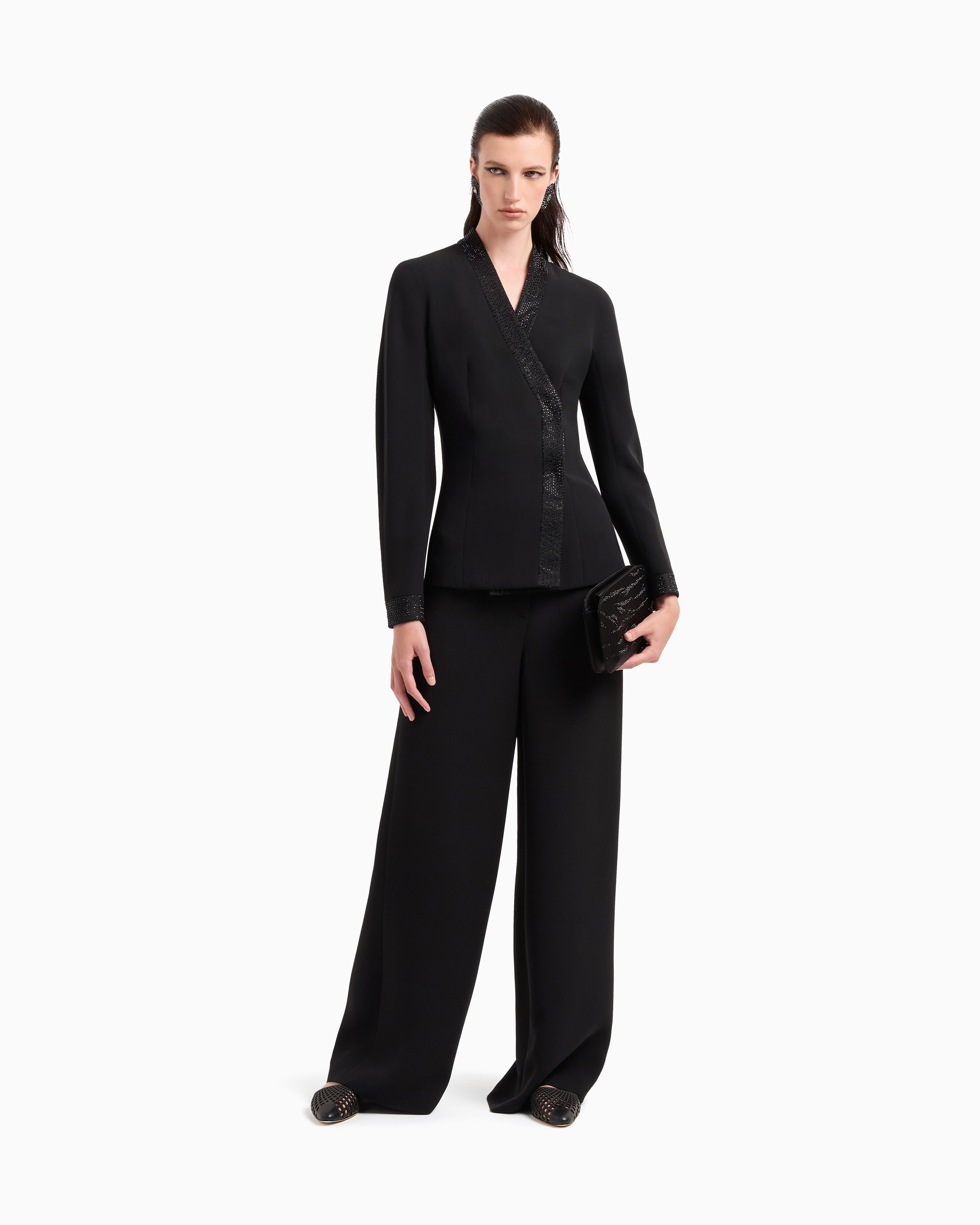 Giorgio Armani Single-breasted Jacket In Silk Cady With Applied Crystals