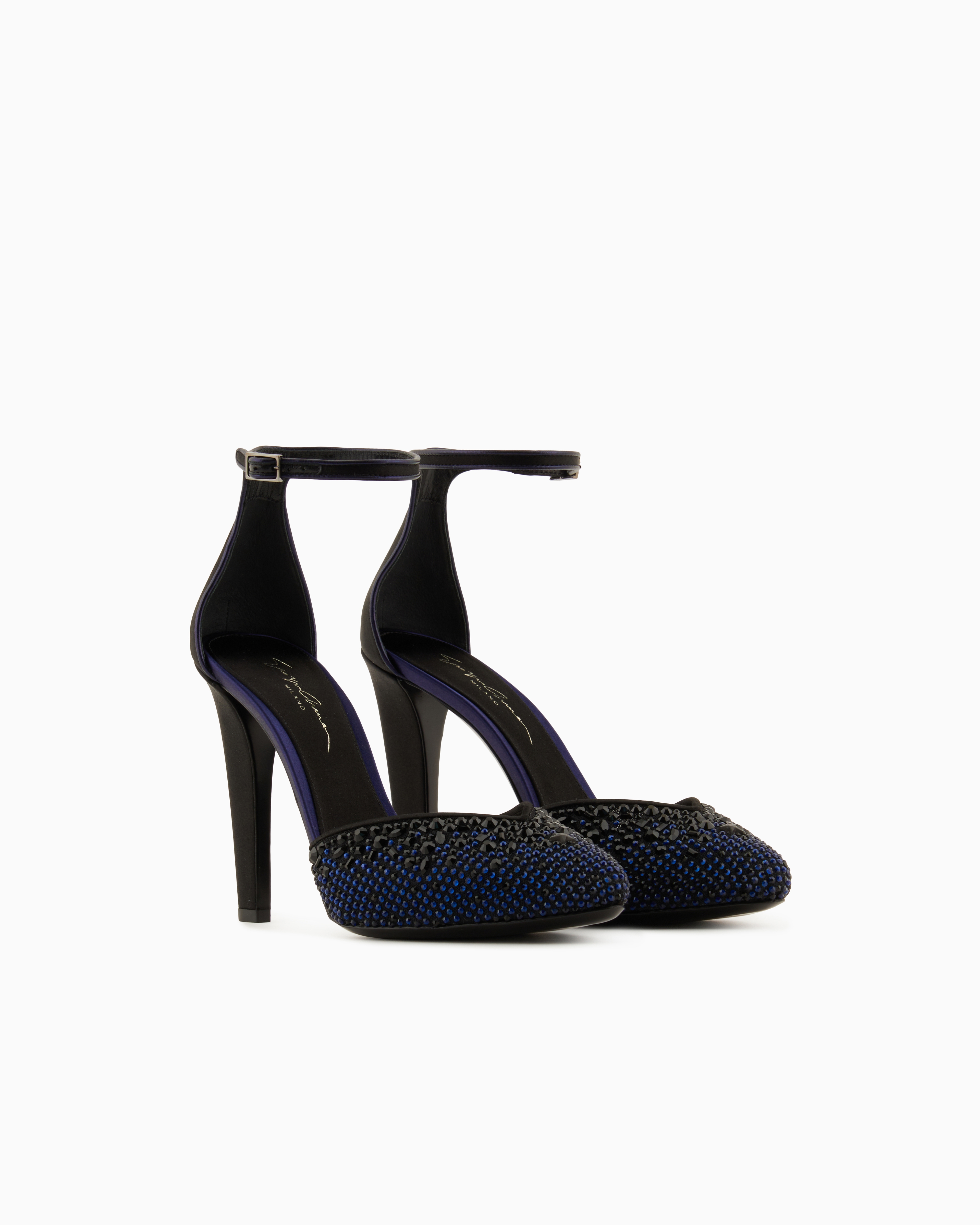 Giorgio Armani Satin, Mesh And Rhinestone Court Shoes With Strap
