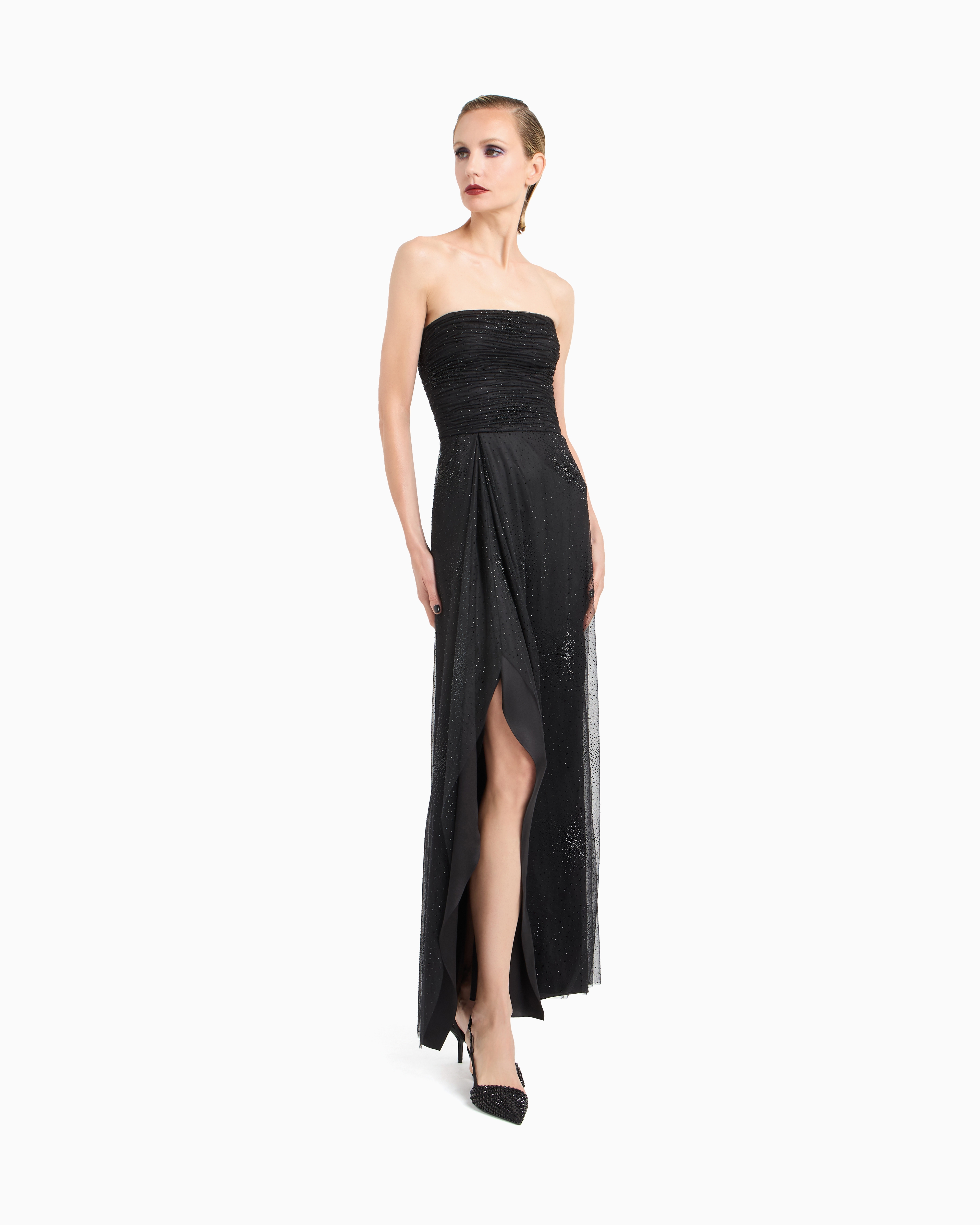Giorgio Armani Silk Blend Long Bustier Dress With Rhinestone Embroidery