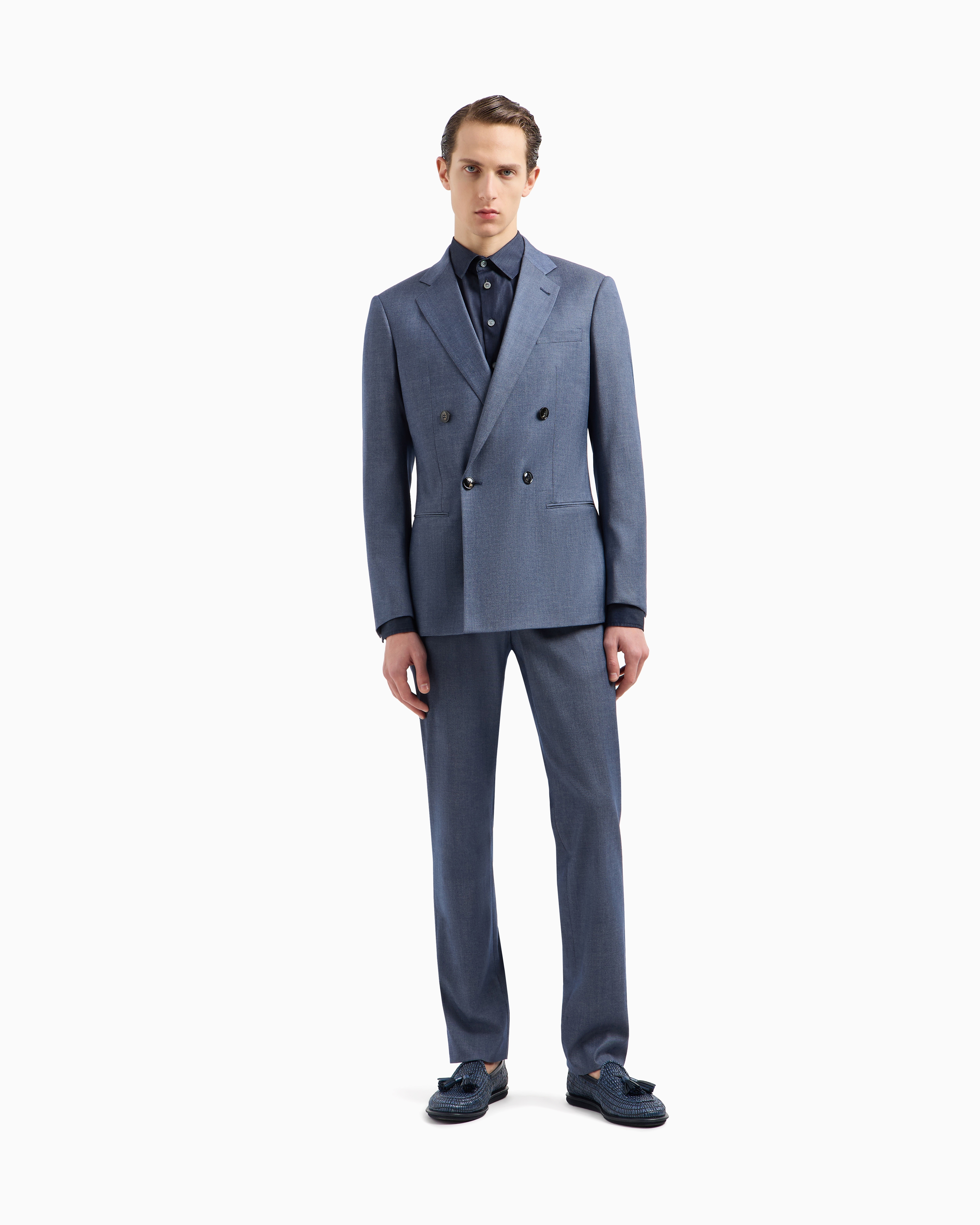 Giorgio Armani Soho Line Double-breasted Denim-effect Cashmere And Stretch Cotton Suit