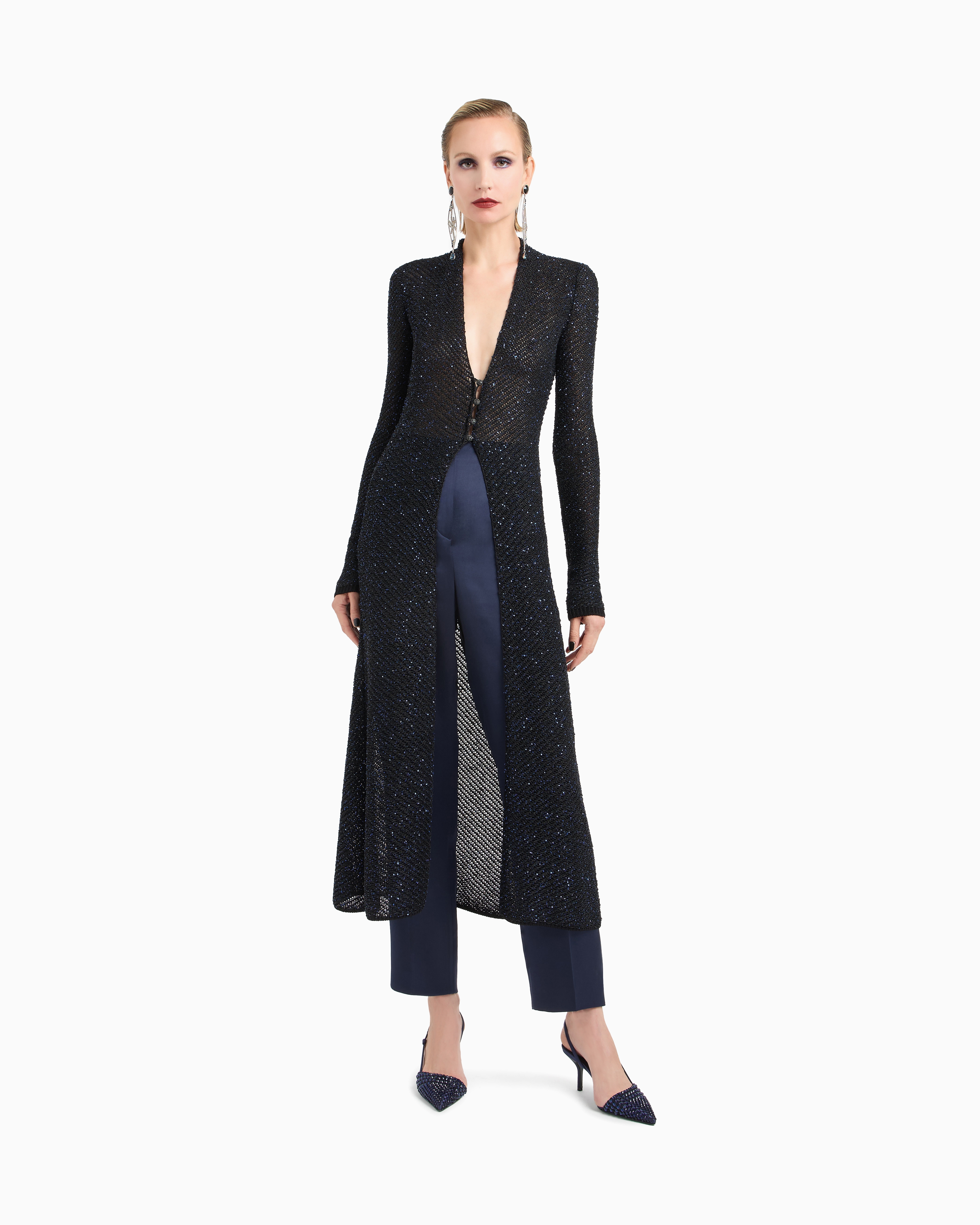 Giorgio Armani Long Cardigan In A Metallic Viscose Blend