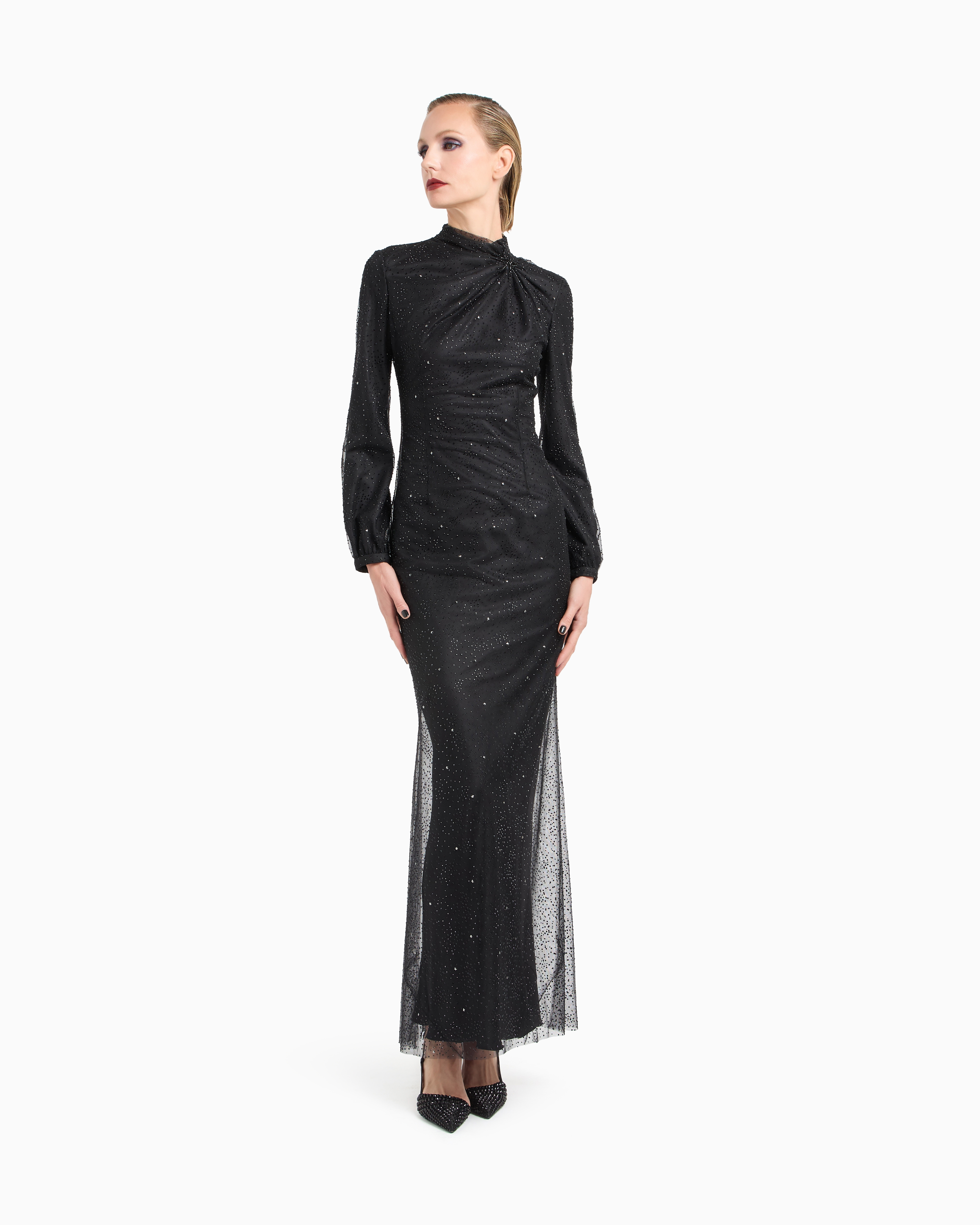 Giorgio Armani Silk Long Dress With Rhinestone Embroidery