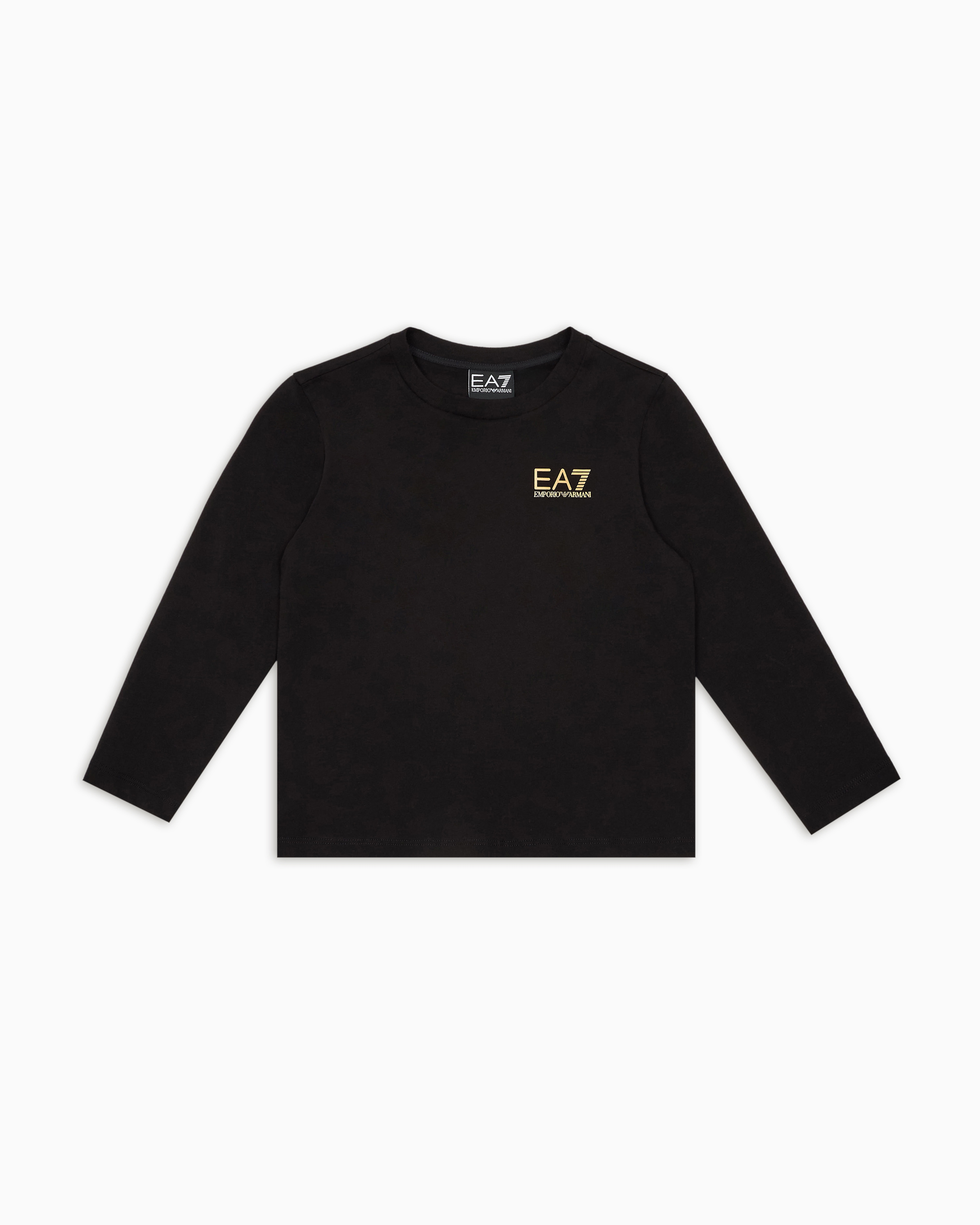 Ea7 Kids' Core Identity Boy Cotton Jersey Long-sleeved T-shirt In Black