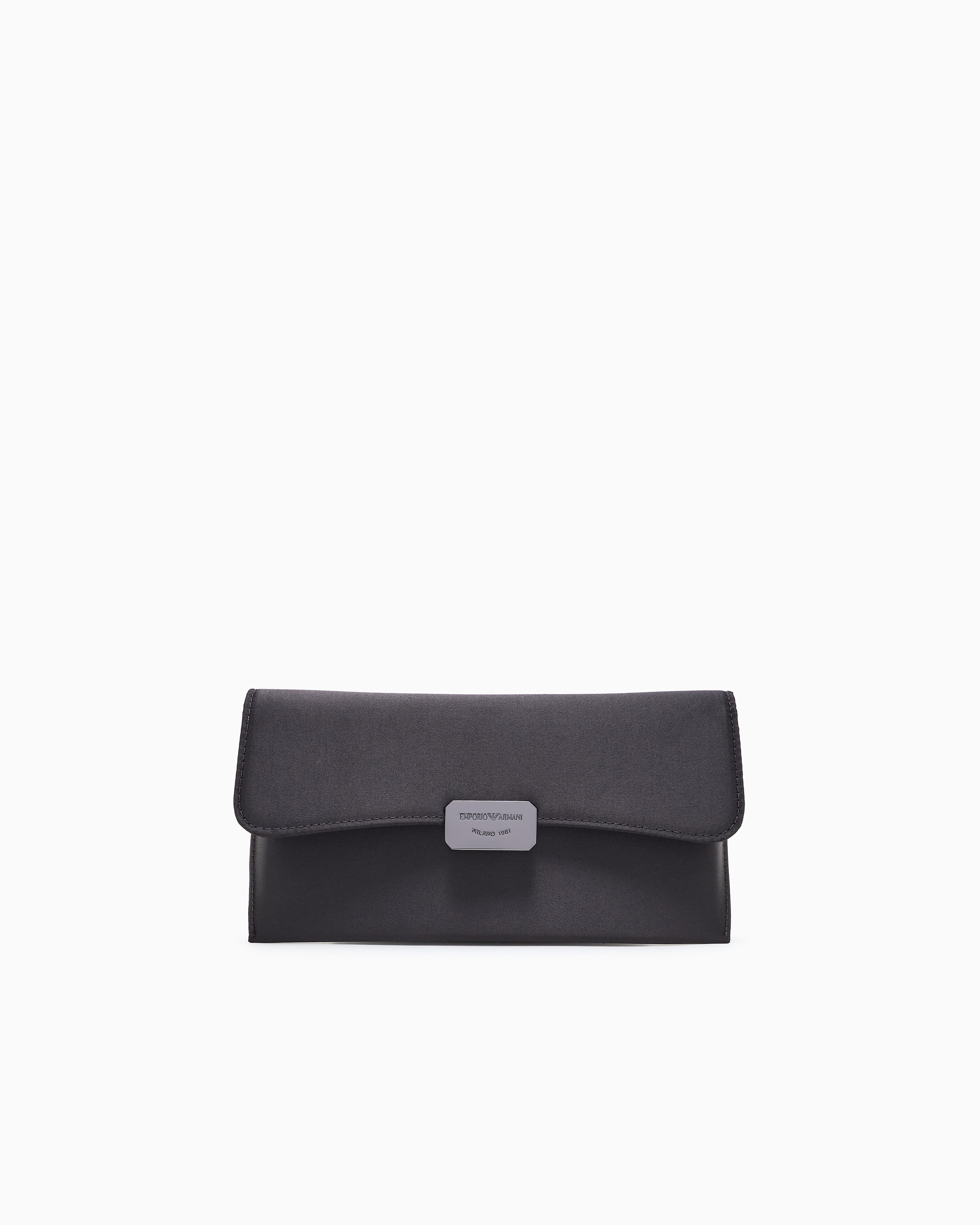 Emporio Armani Satin Baguette Clutch Bag In Black