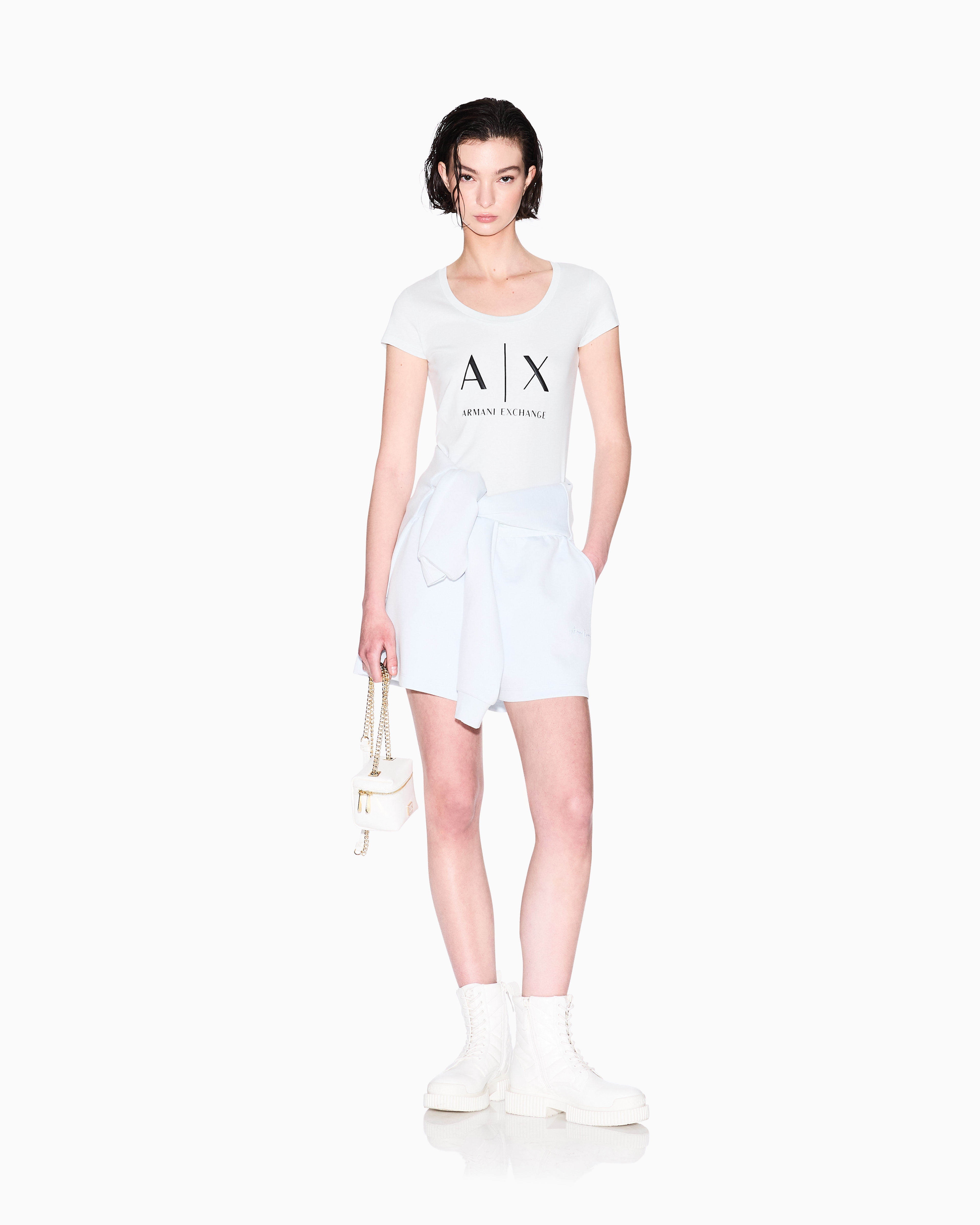 Armani Exchange Logo Sweatshirt Shorts In Light Blue