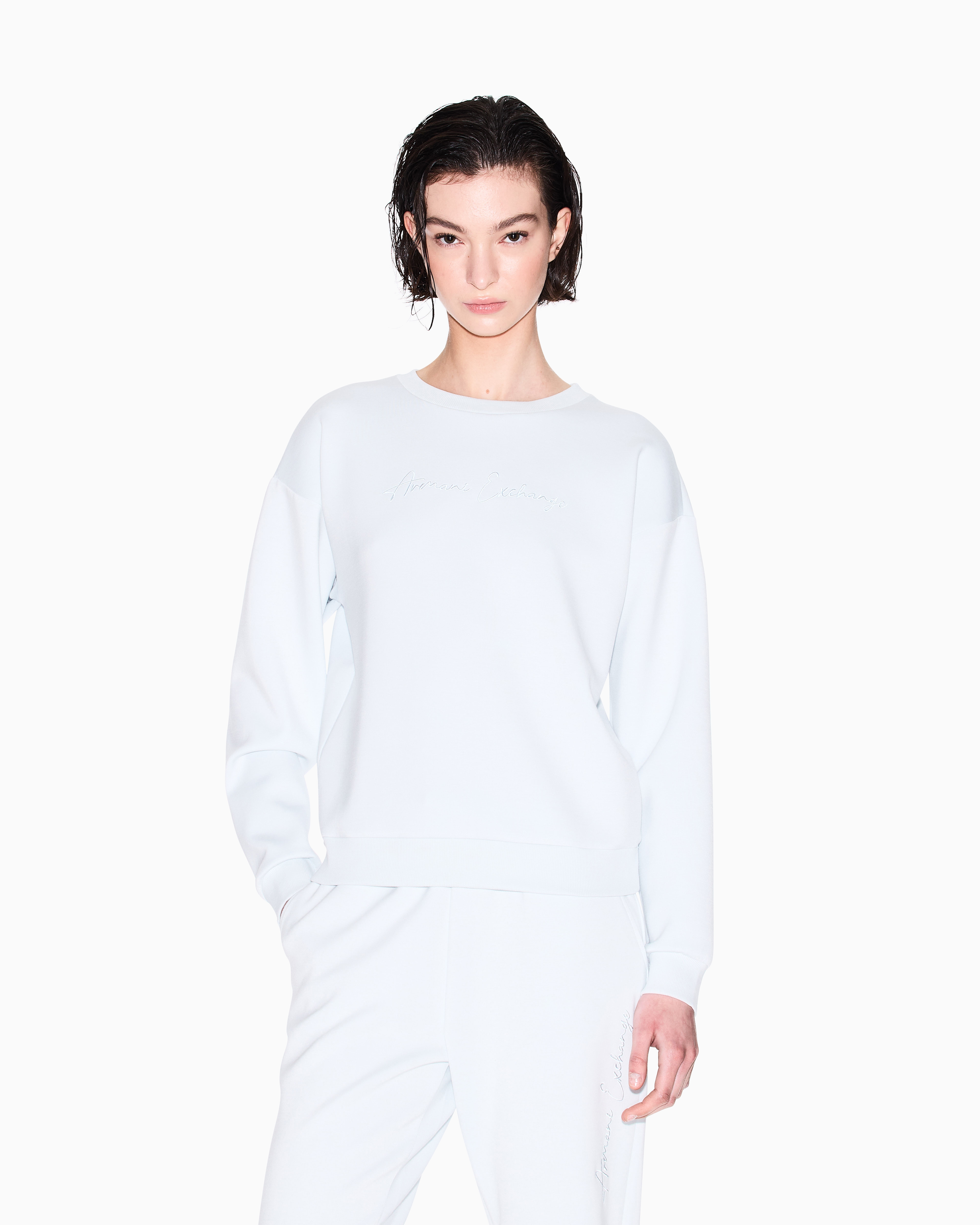 Armani Exchange - Basic crewneck sweatshirt, Woman, Light_blue, Size:
