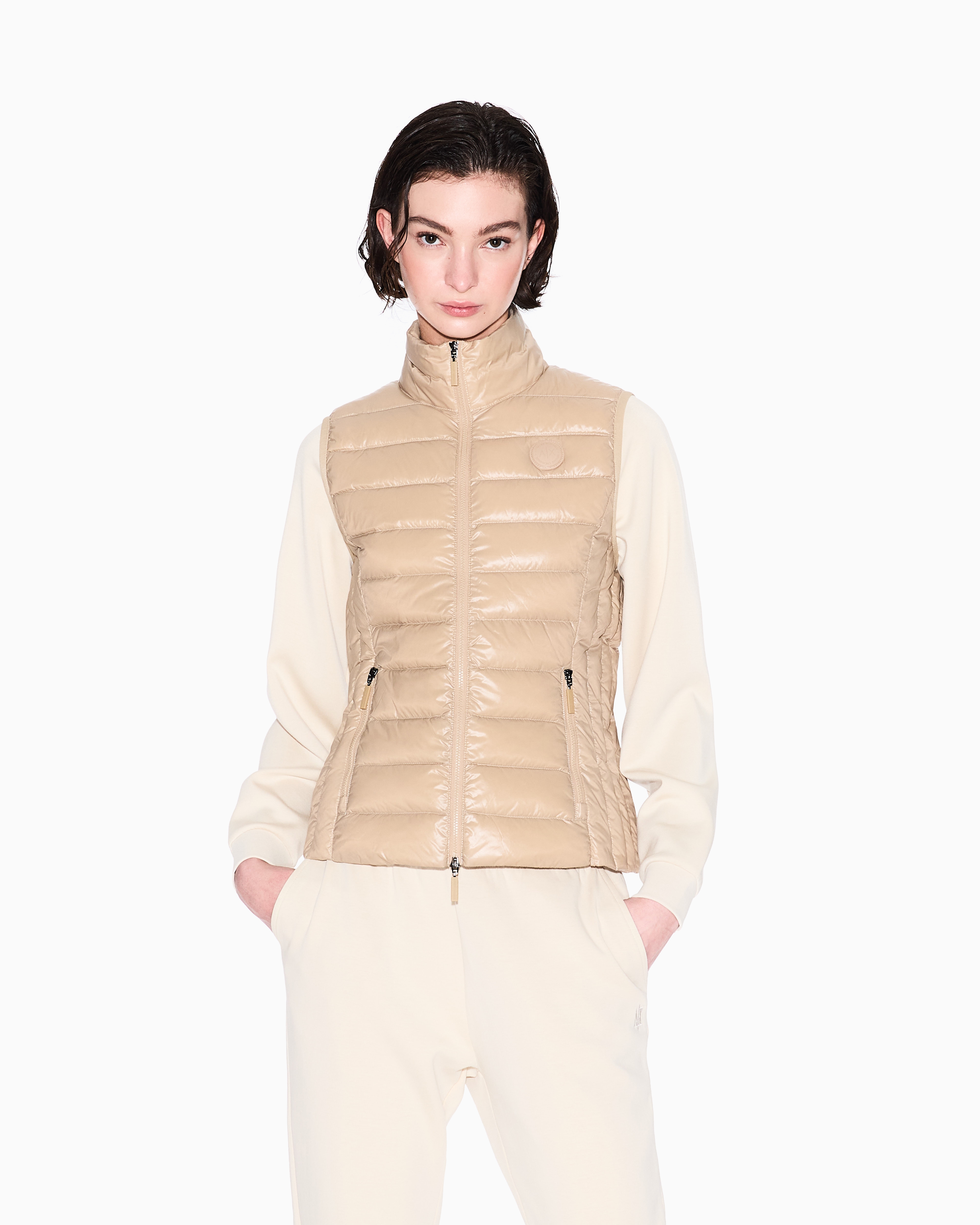 Armani Exchange - Sleeveless Padded Down Jacket, Woman, Camel, Size: