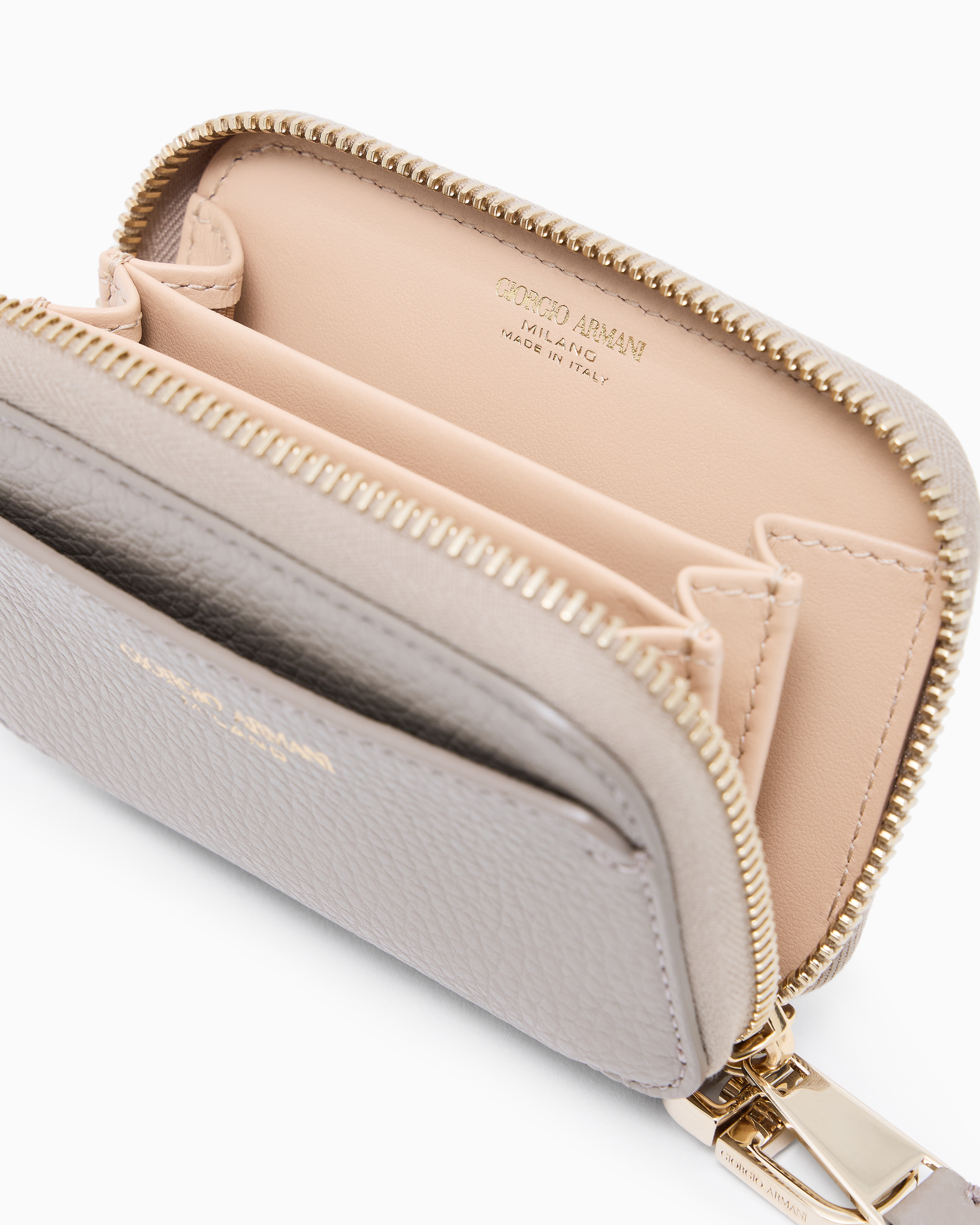 Giorgio Armani Leather Mini Wraparound-zip Wallet In Beige