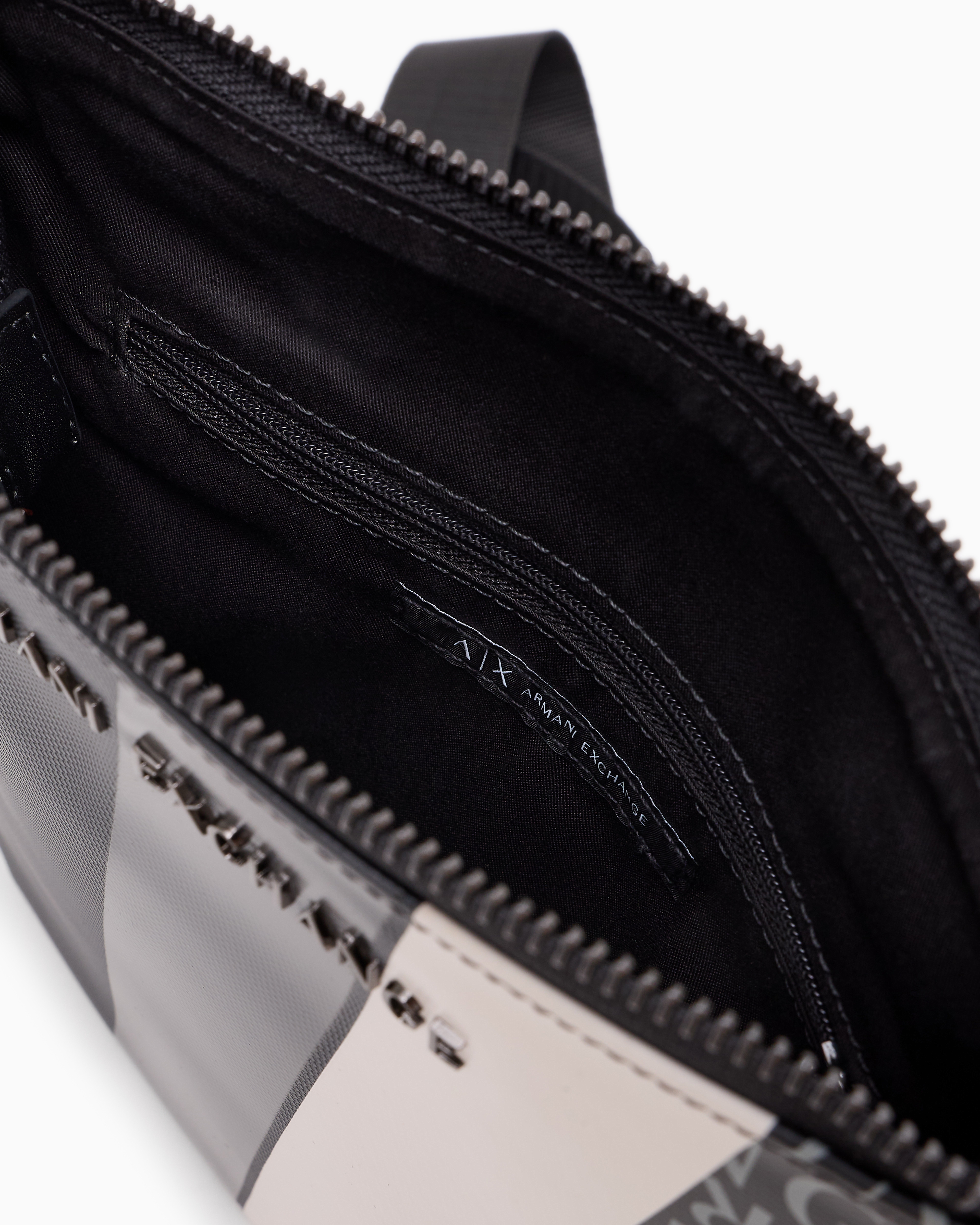 Armani Exchange Monogram And Stripe Flat Shoulder Bag In Navy Blue