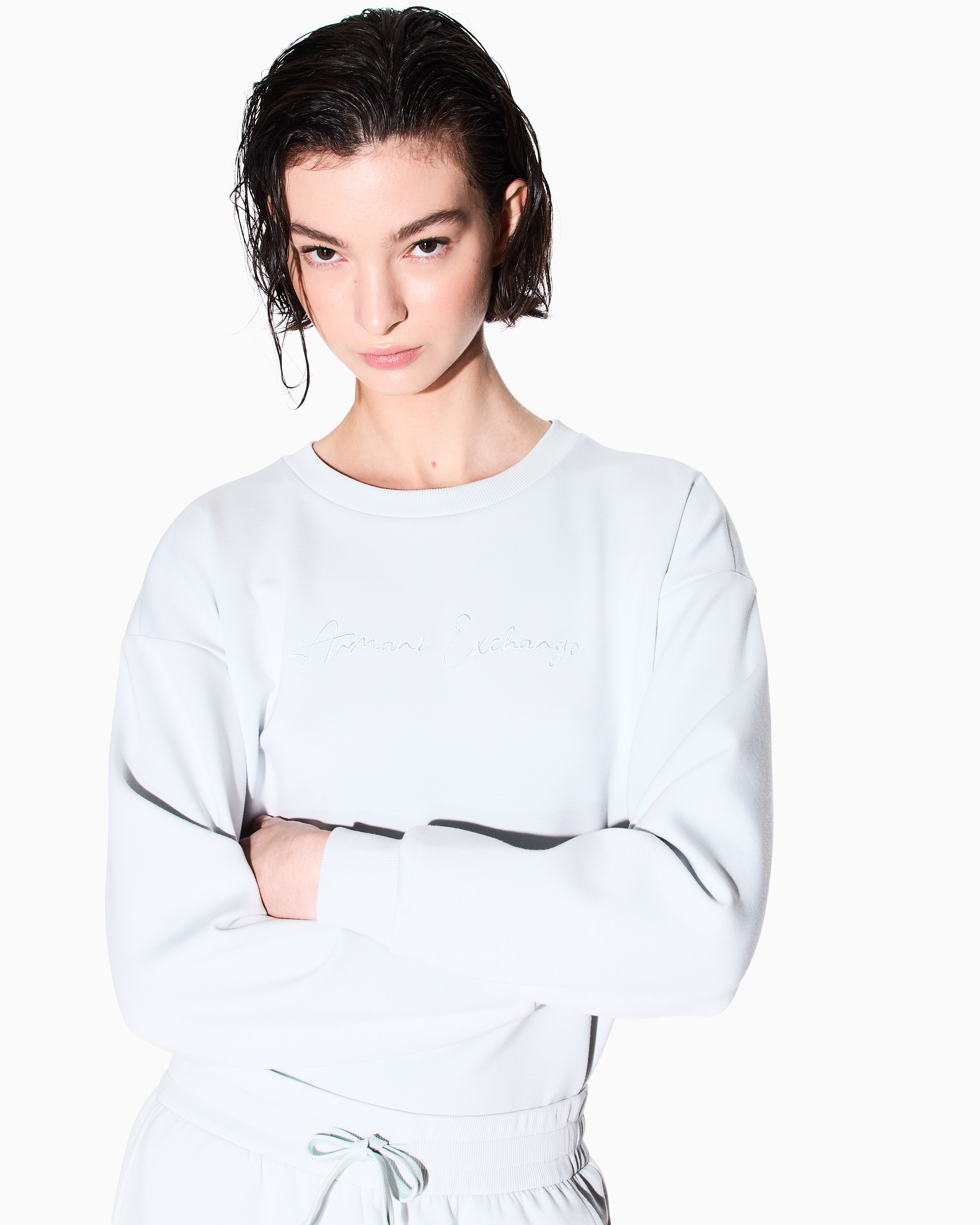 Armani Exchange - Basic crewneck sweatshirt, Woman, Light_blue, Size: