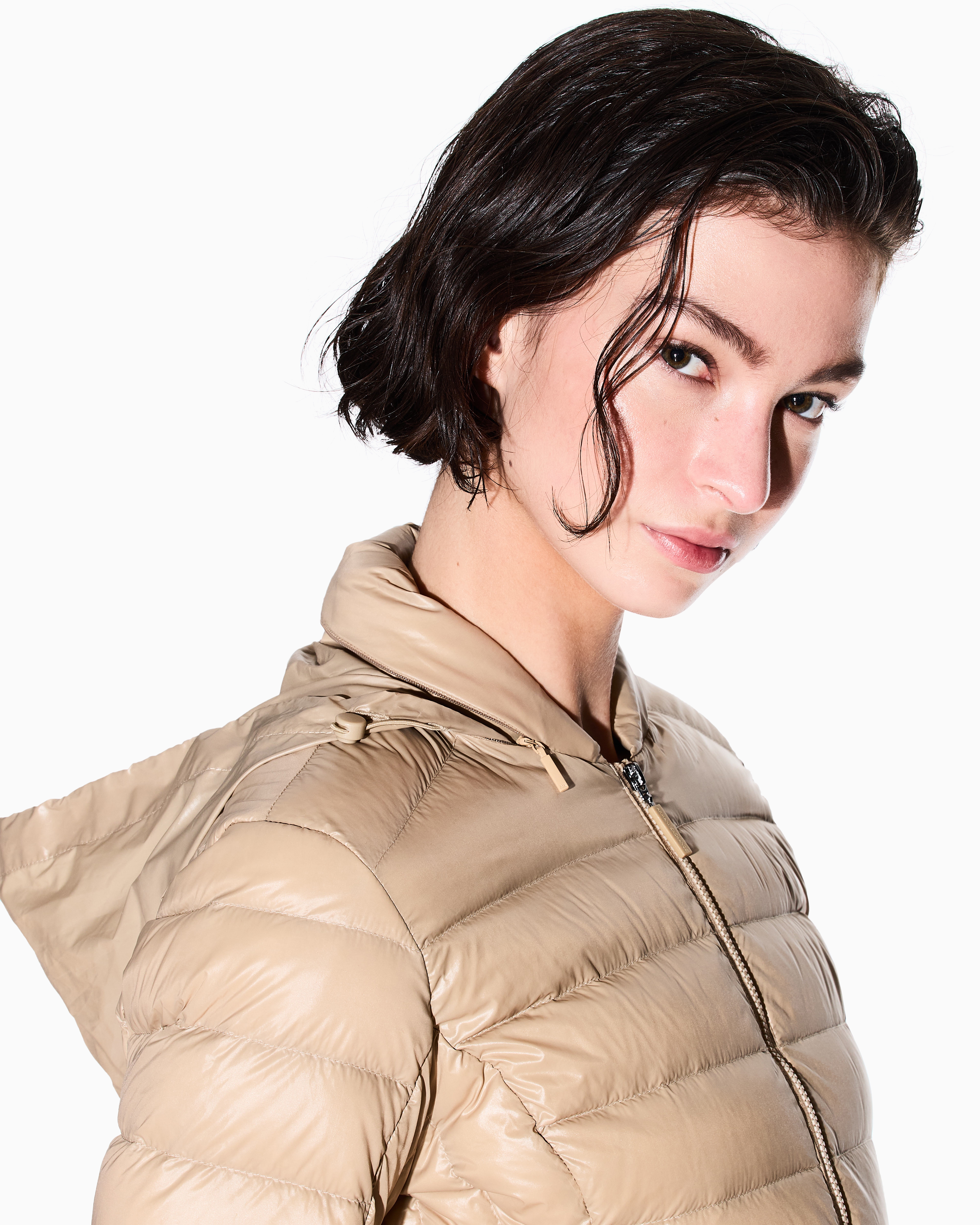 Armani Exchange - Shiny fabric down jacket, Woman, Camel, Size: