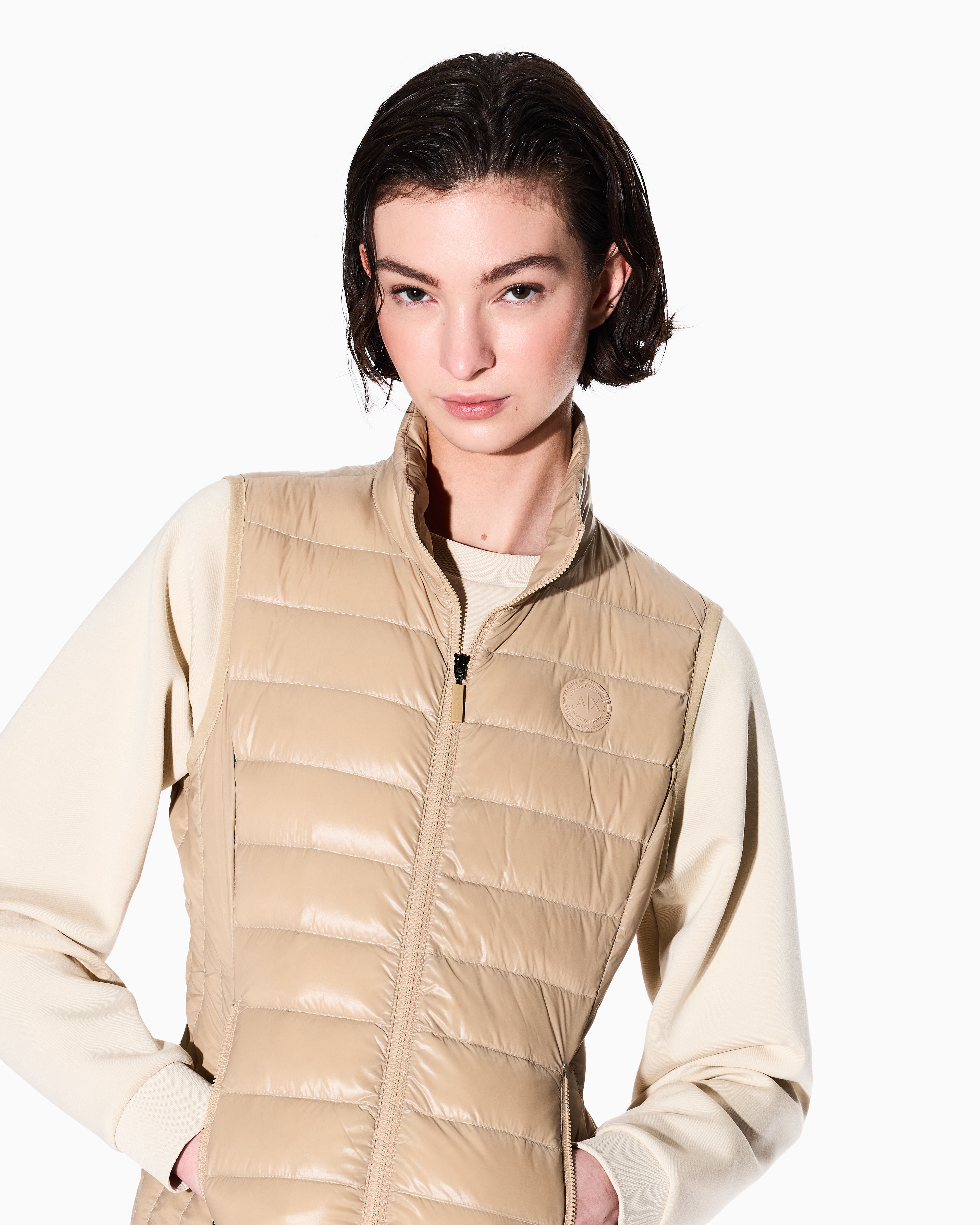 Armani Exchange - Sleeveless Padded Down Jacket, Woman, Camel, Size:
