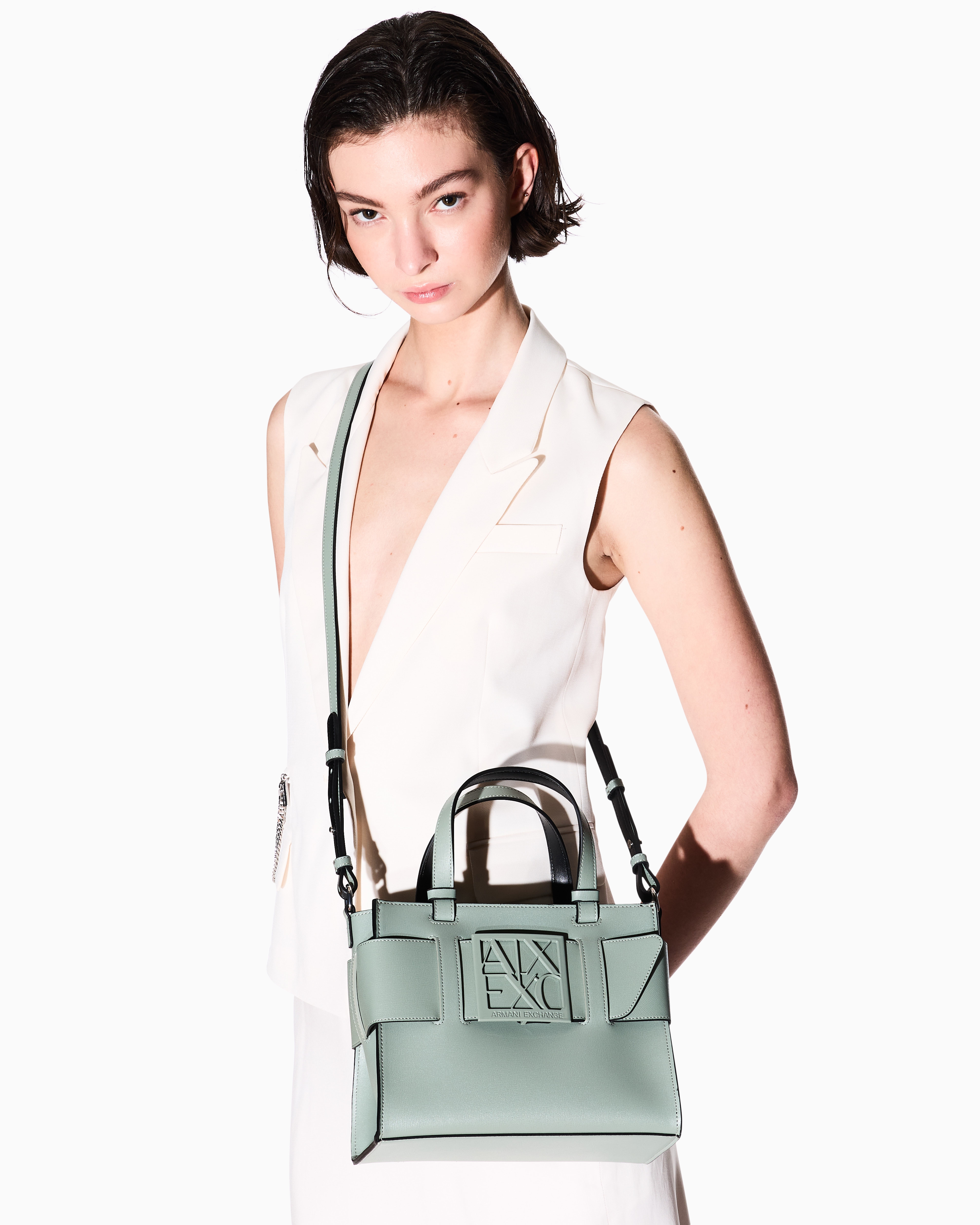 Armani Exchange - Medium tote bag with double handles and shoulder strap, Woman, Green, Size: TU