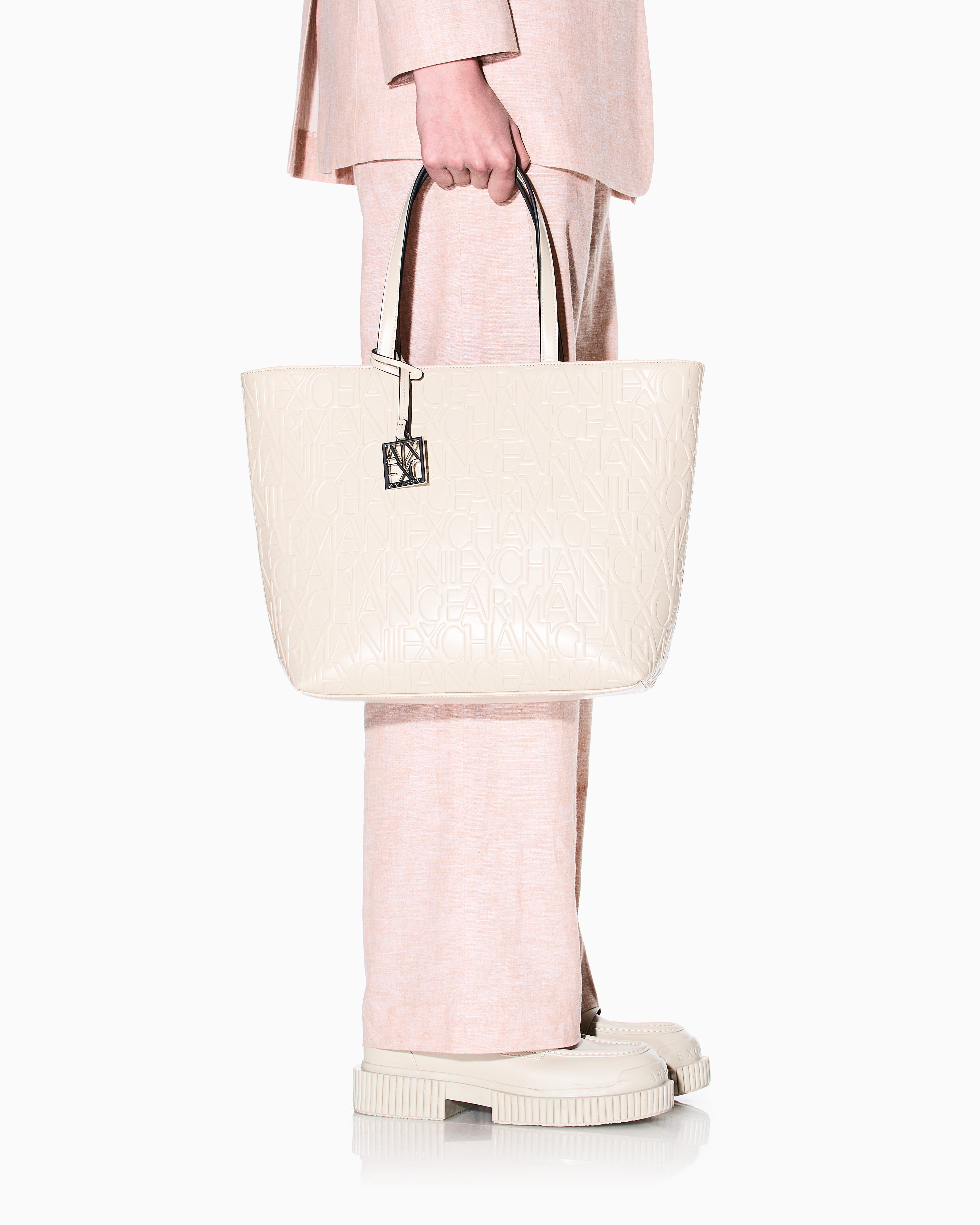 Armani Exchange - Shopper bag with allover logo, Woman, Beige, Size: TU