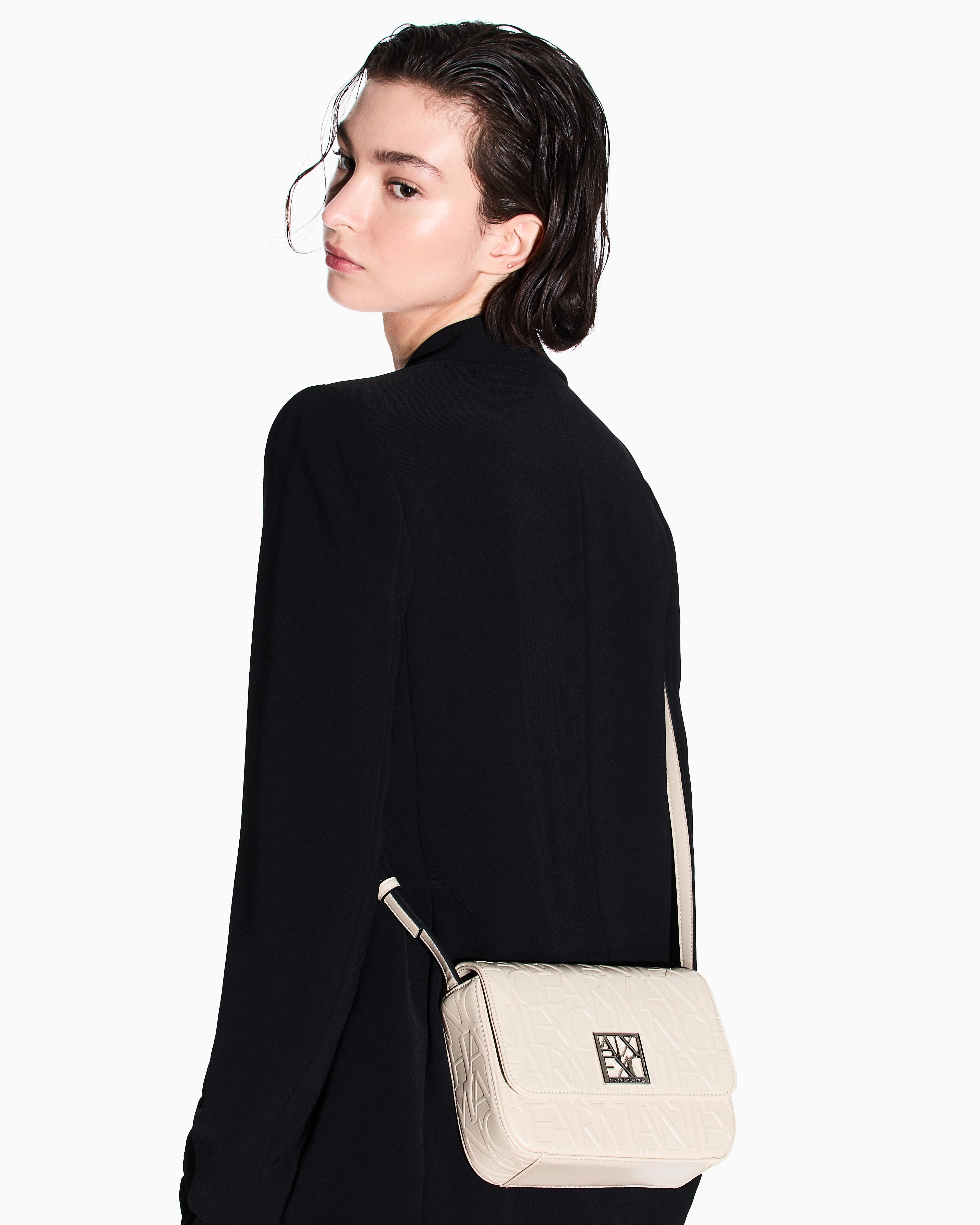 Armani Exchange - Allover logo shoulder bag, Woman, Beige, Size: TU