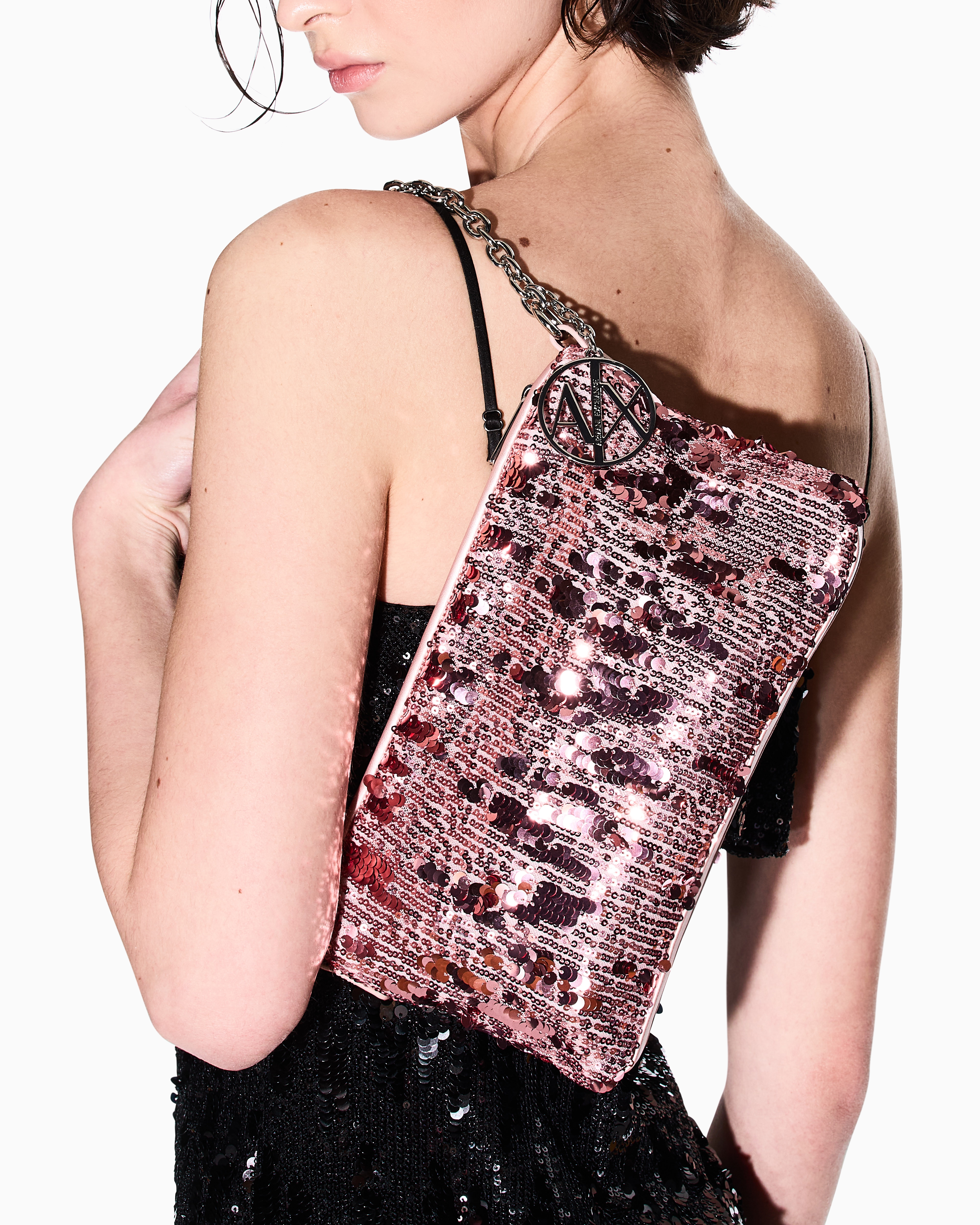 Armani Exchange - Clutch with rhinestones, Woman, Pink, Size: TU