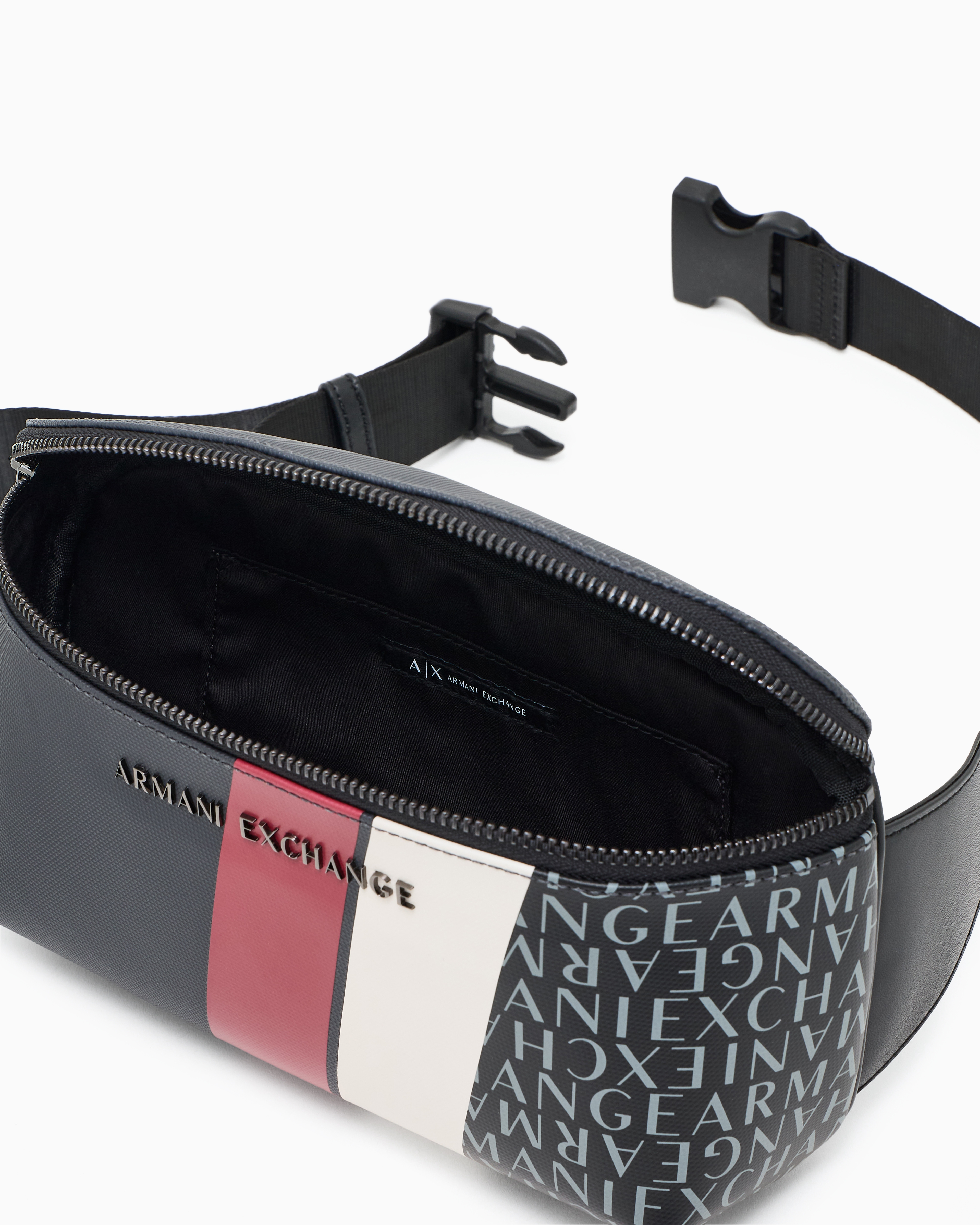 Armani Exchange Monogram And Stripes Bum Bag In Grey
