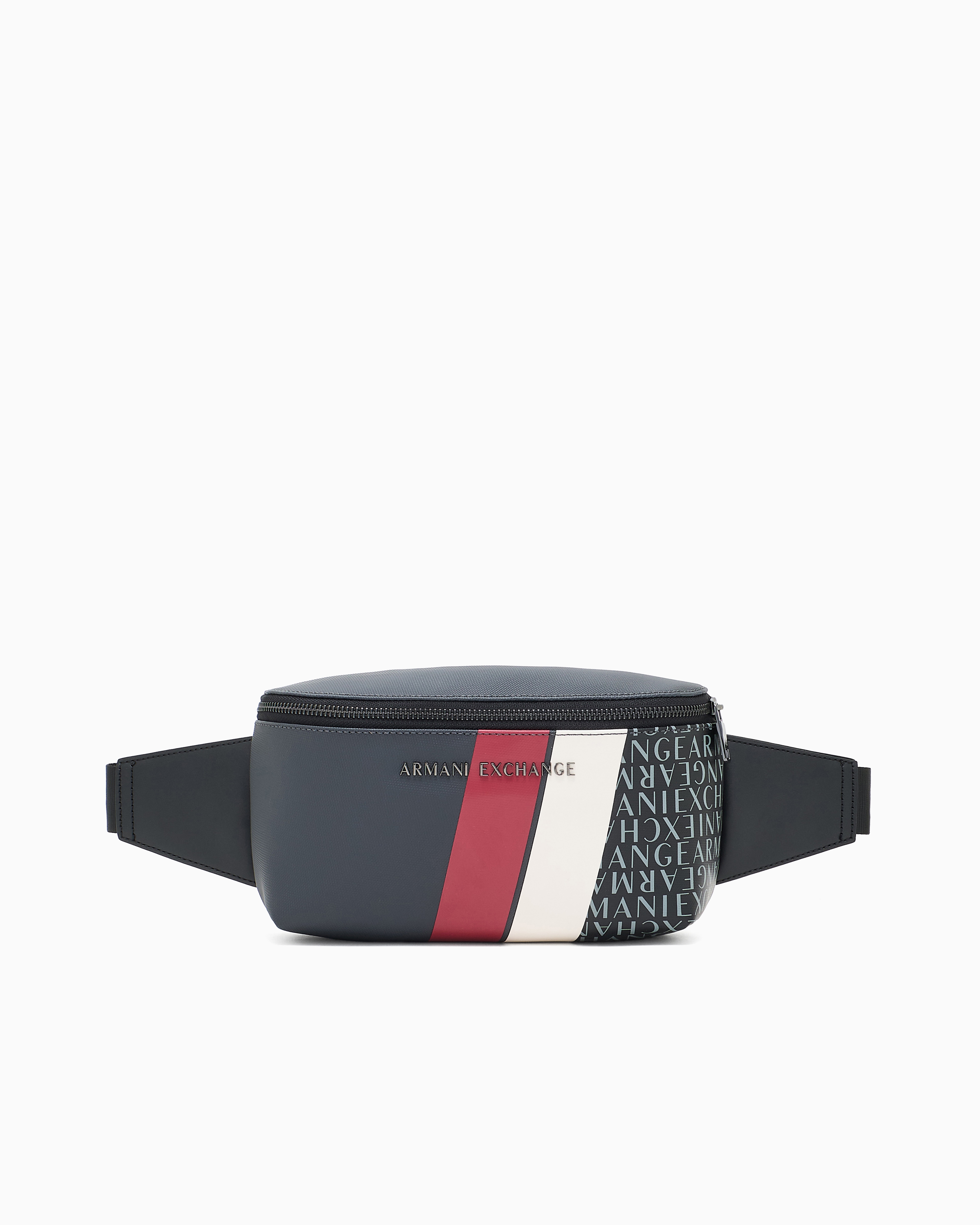 Armani Exchange Monogram And Stripes Bum Bag In Grey