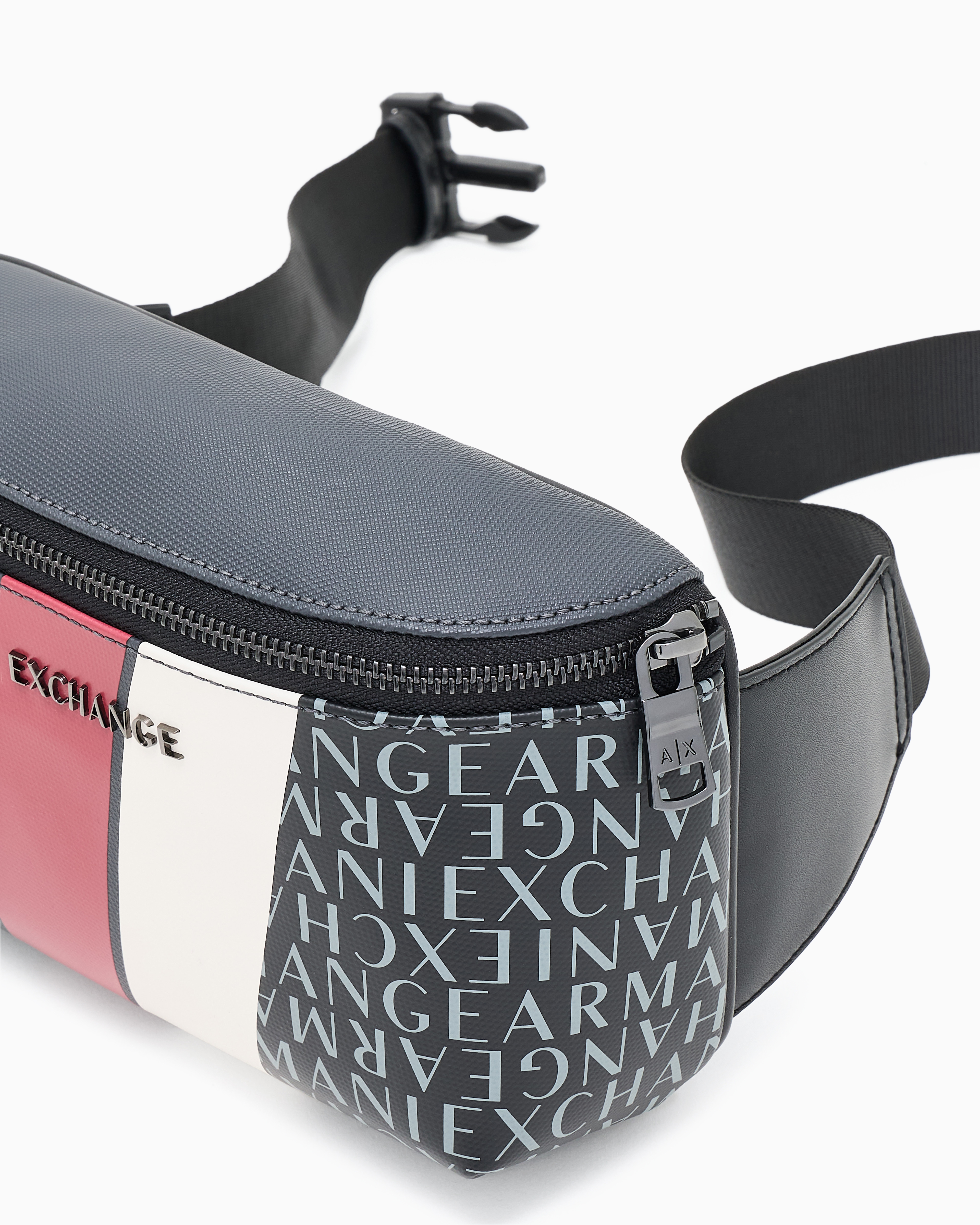 Armani Exchange Monogram And Stripes Bum Bag In Grey