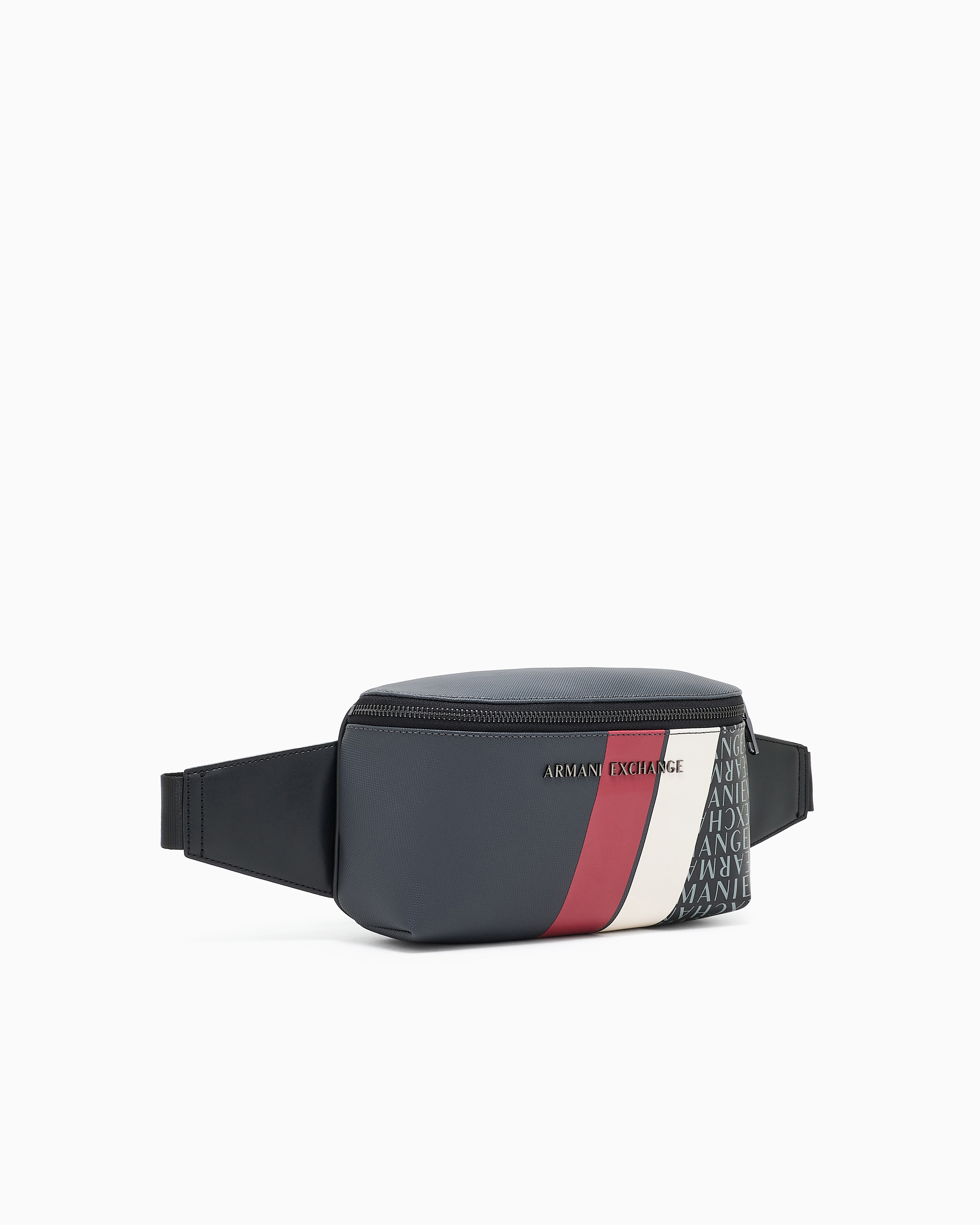 Armani Exchange Monogram And Stripes Bum Bag In Grey