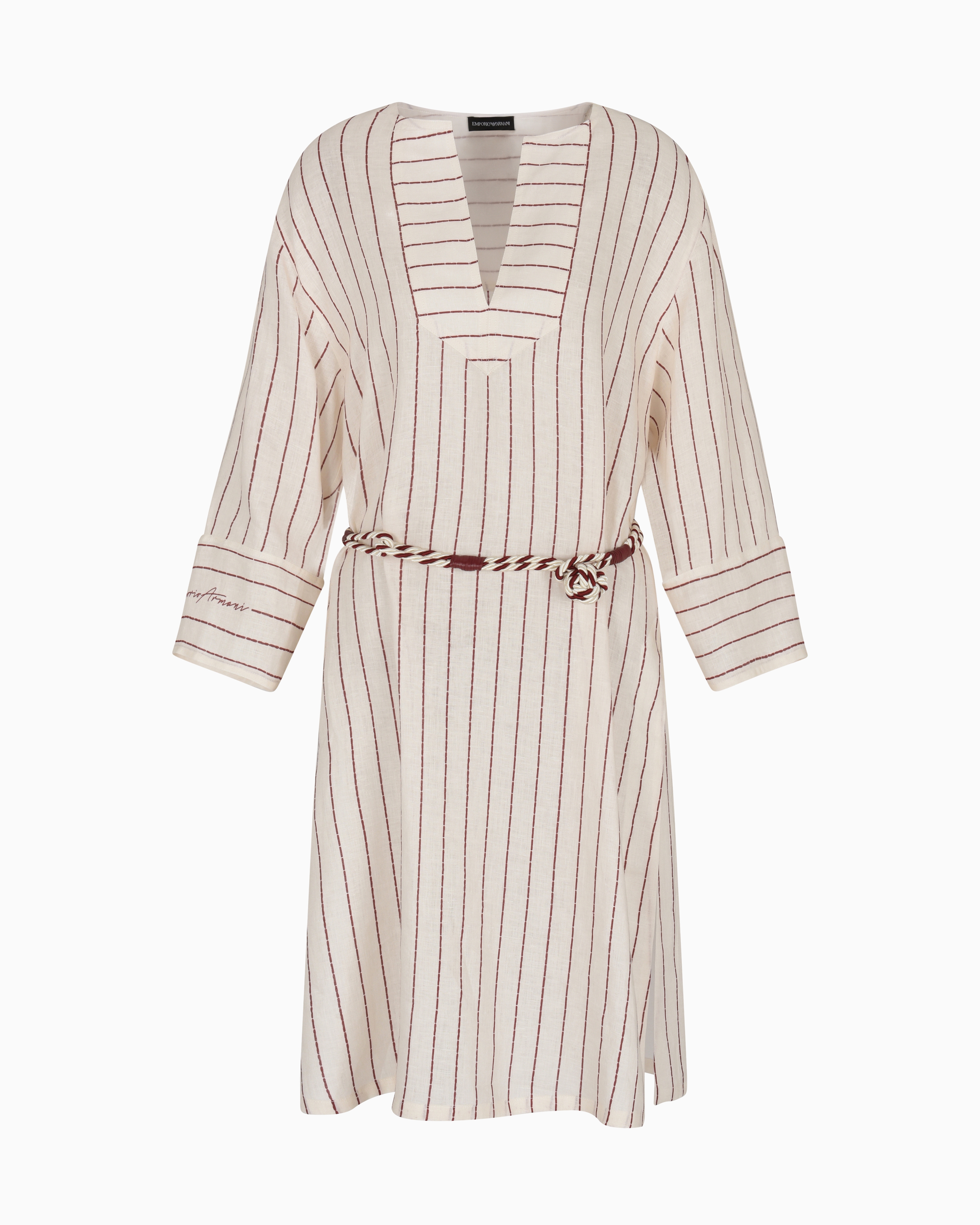 Emporio Armani - Resort capsule collection pinstripe-print linen dress with belt, Woman, White, Size: