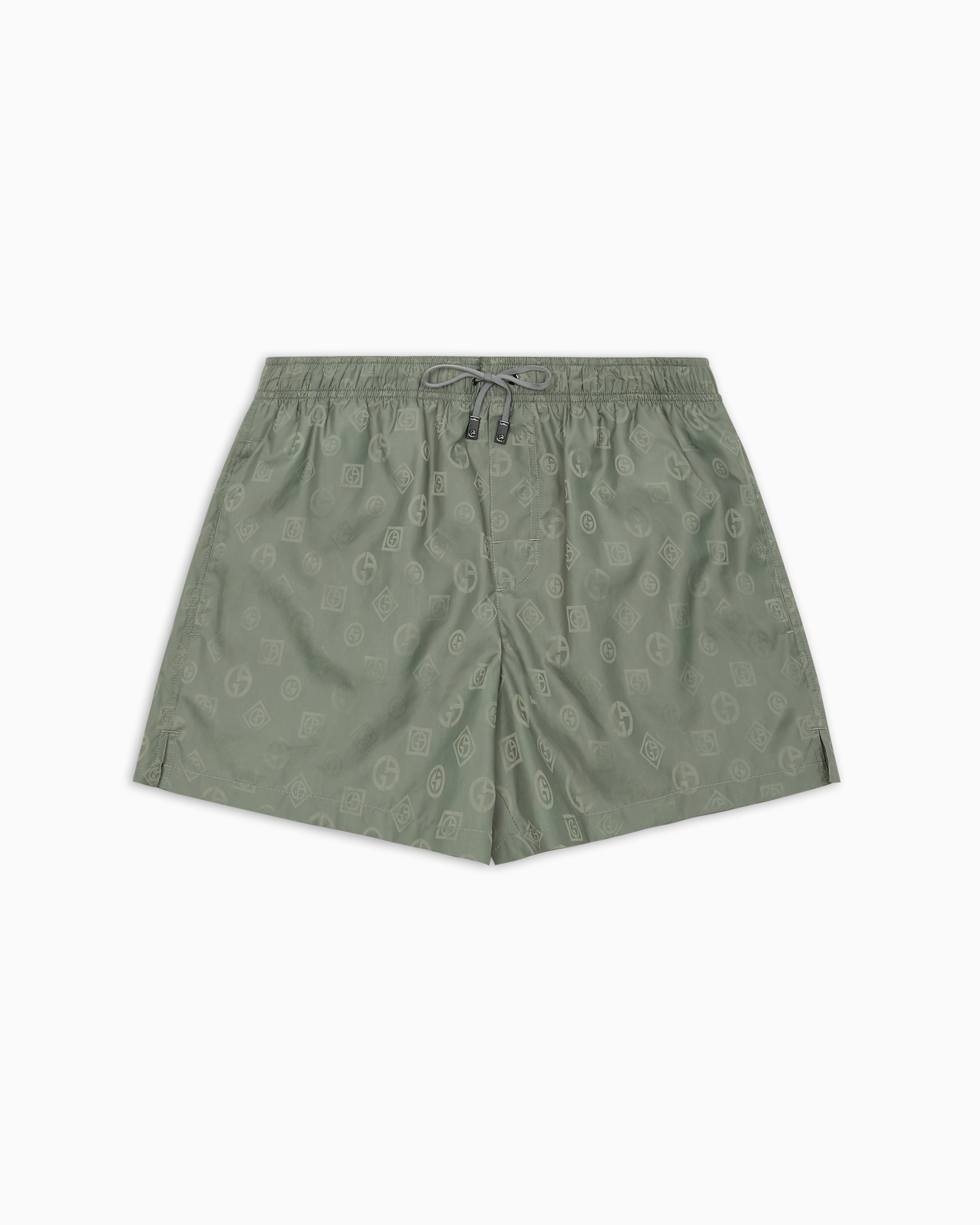 Giorgio Armani Monogram Swim Trunks In Green