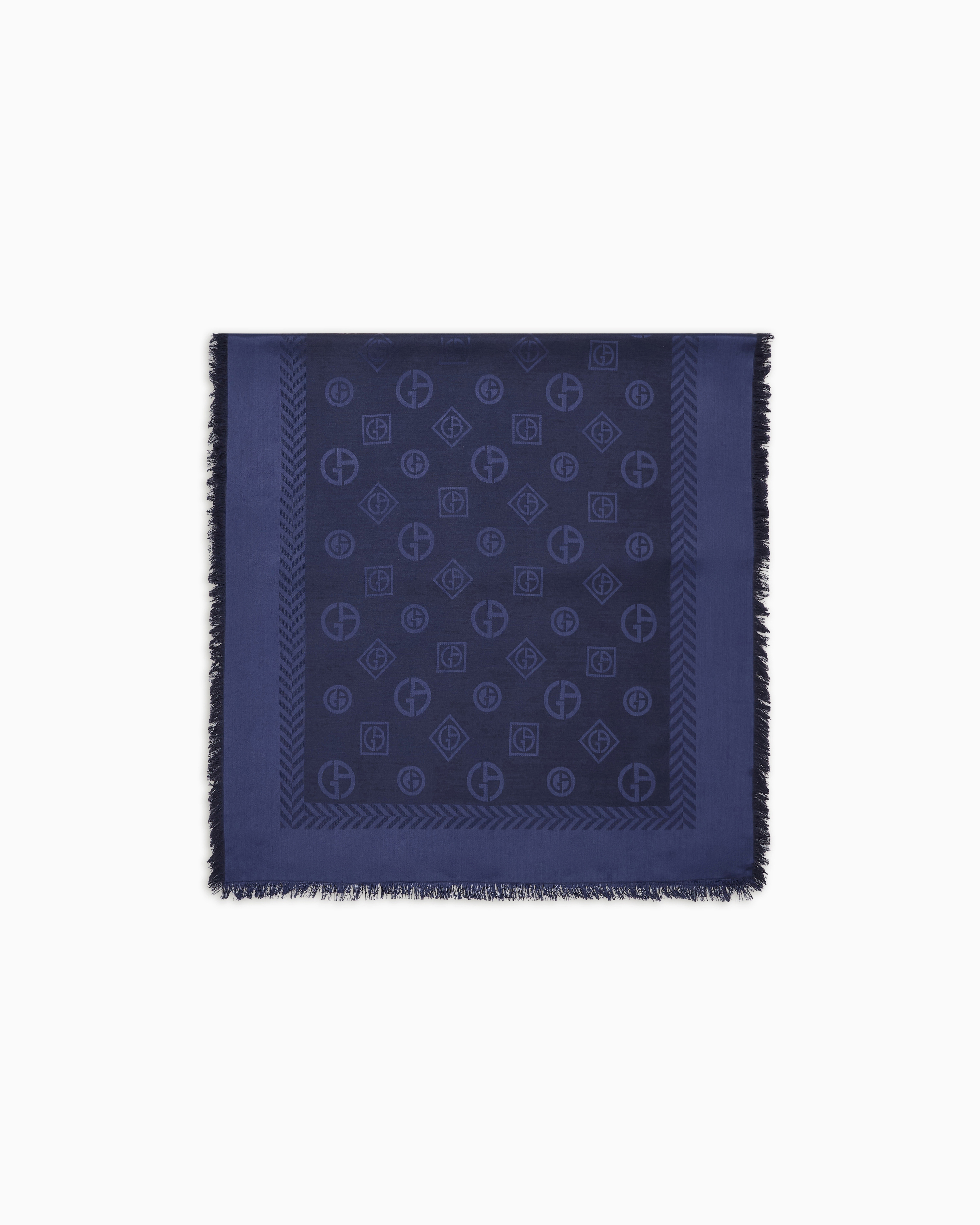 Giorgio Armani Blue Monogram Jacquard Virgin-Wool And Silk Stole Tu
