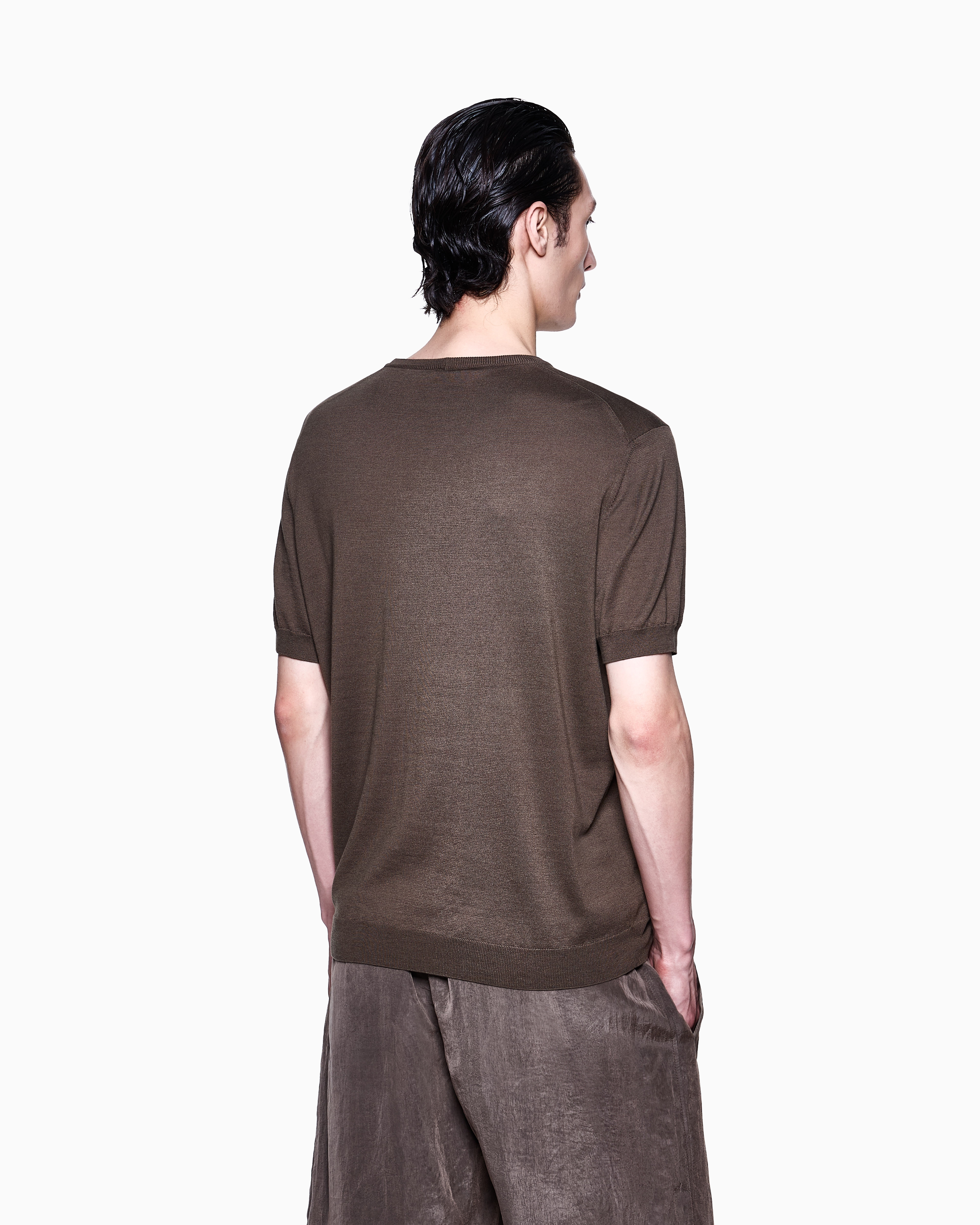 Giorgio Armani Pull À Manches Courtes En Coton Et Soie In Brown