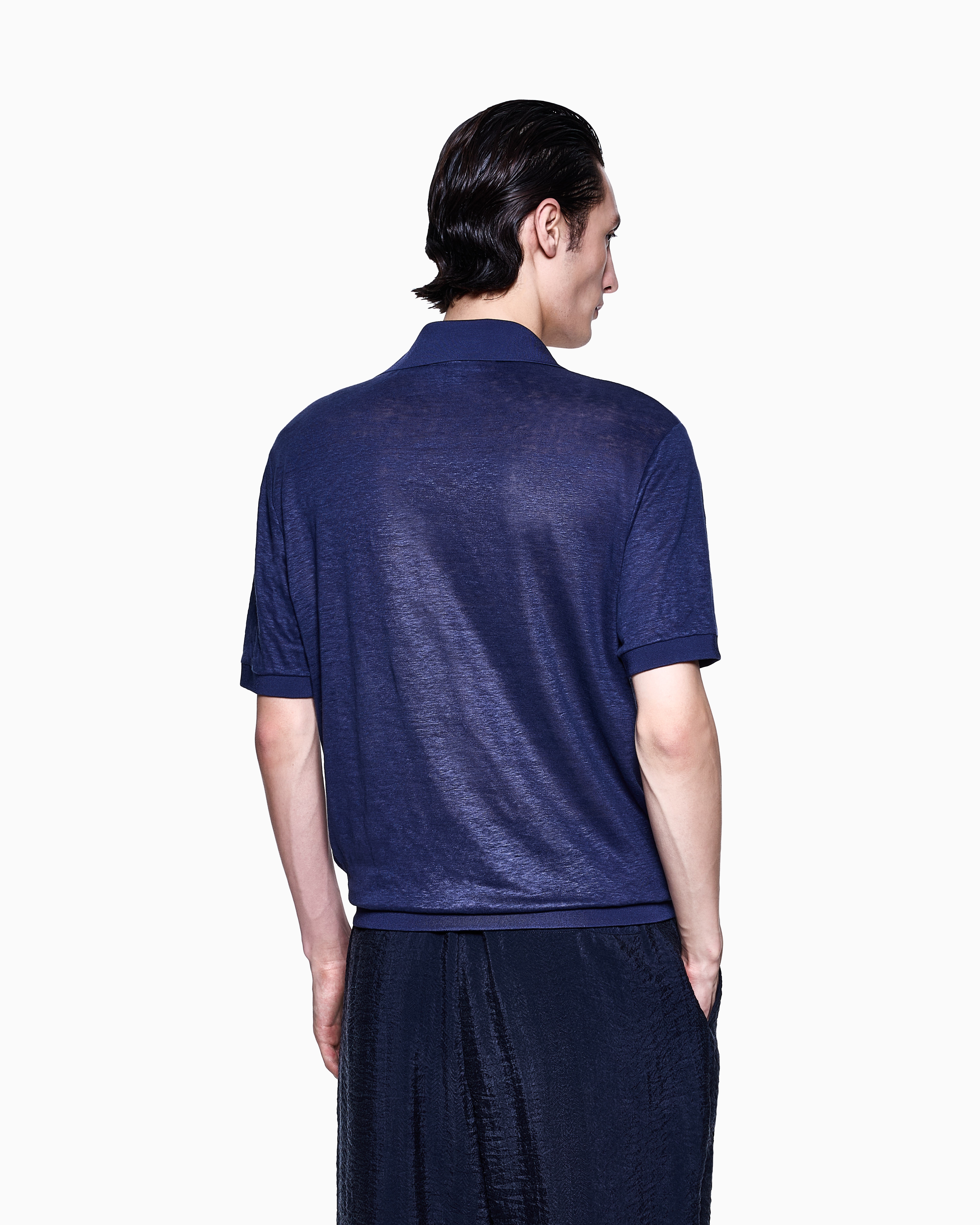 Short-sleeved polo shirt in linen jersey | Giorgio Armani