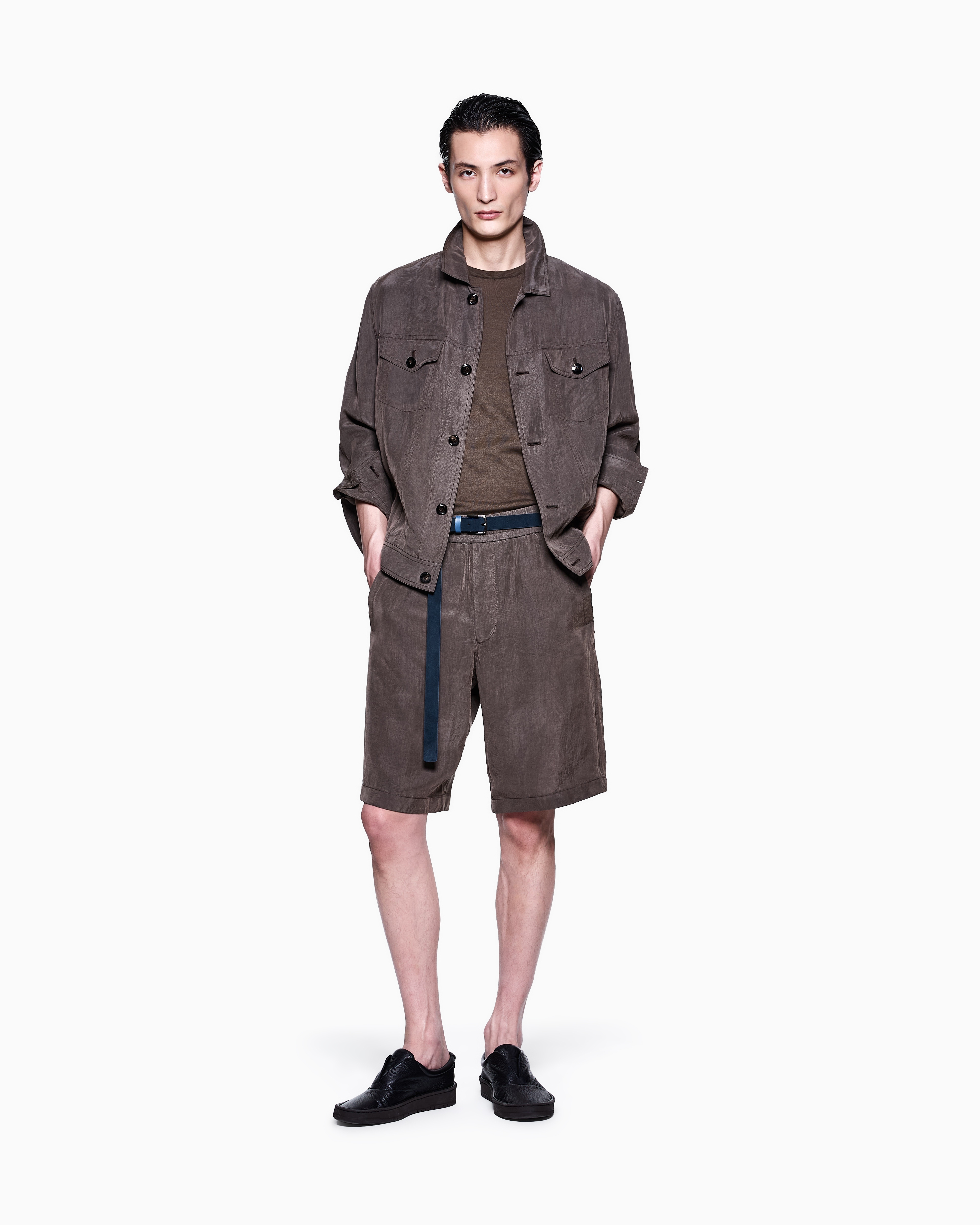 Giorgio Armani Pull À Manches Courtes En Coton Et Soie In Brown