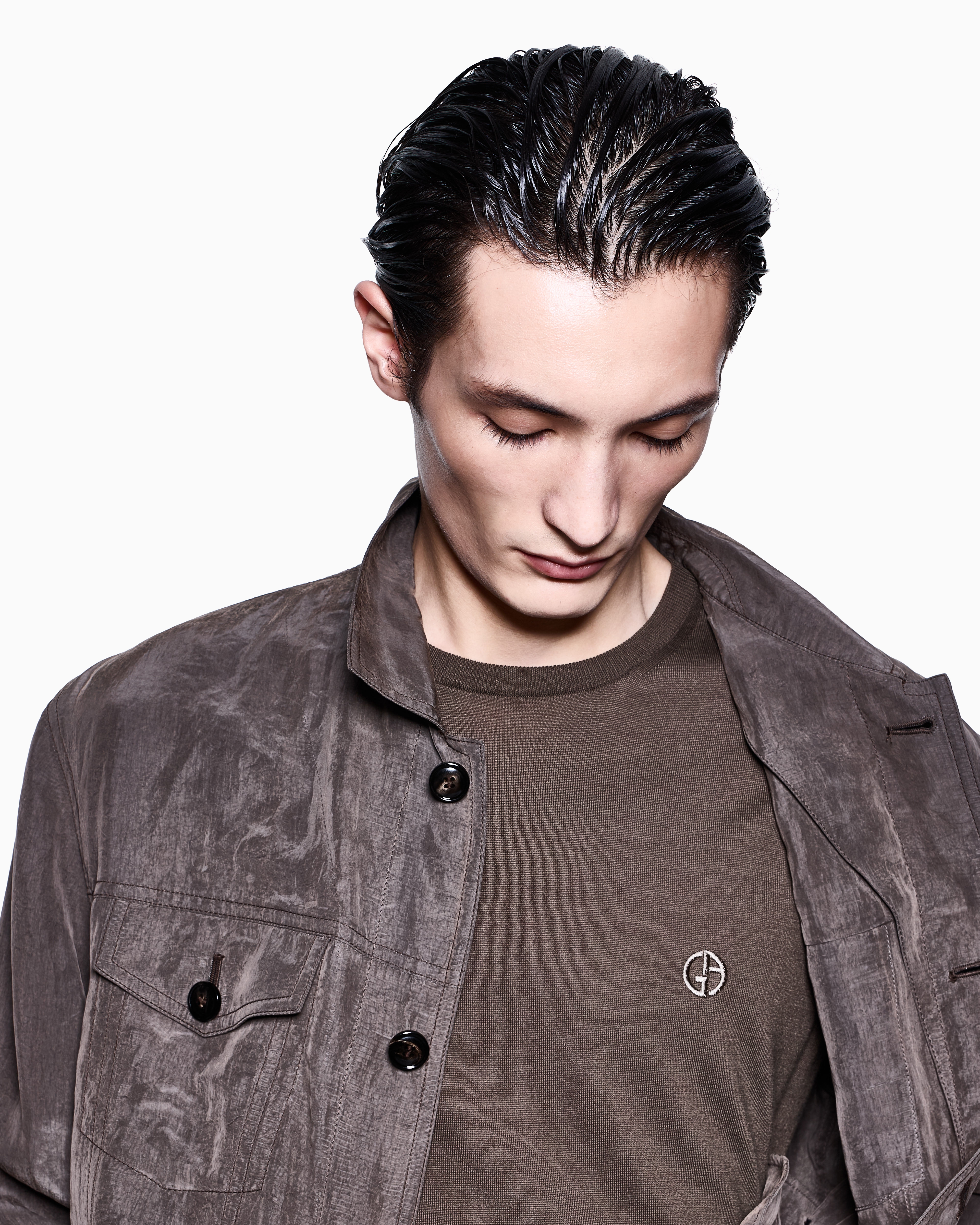 Giorgio Armani Pull À Manches Courtes En Coton Et Soie In Brown