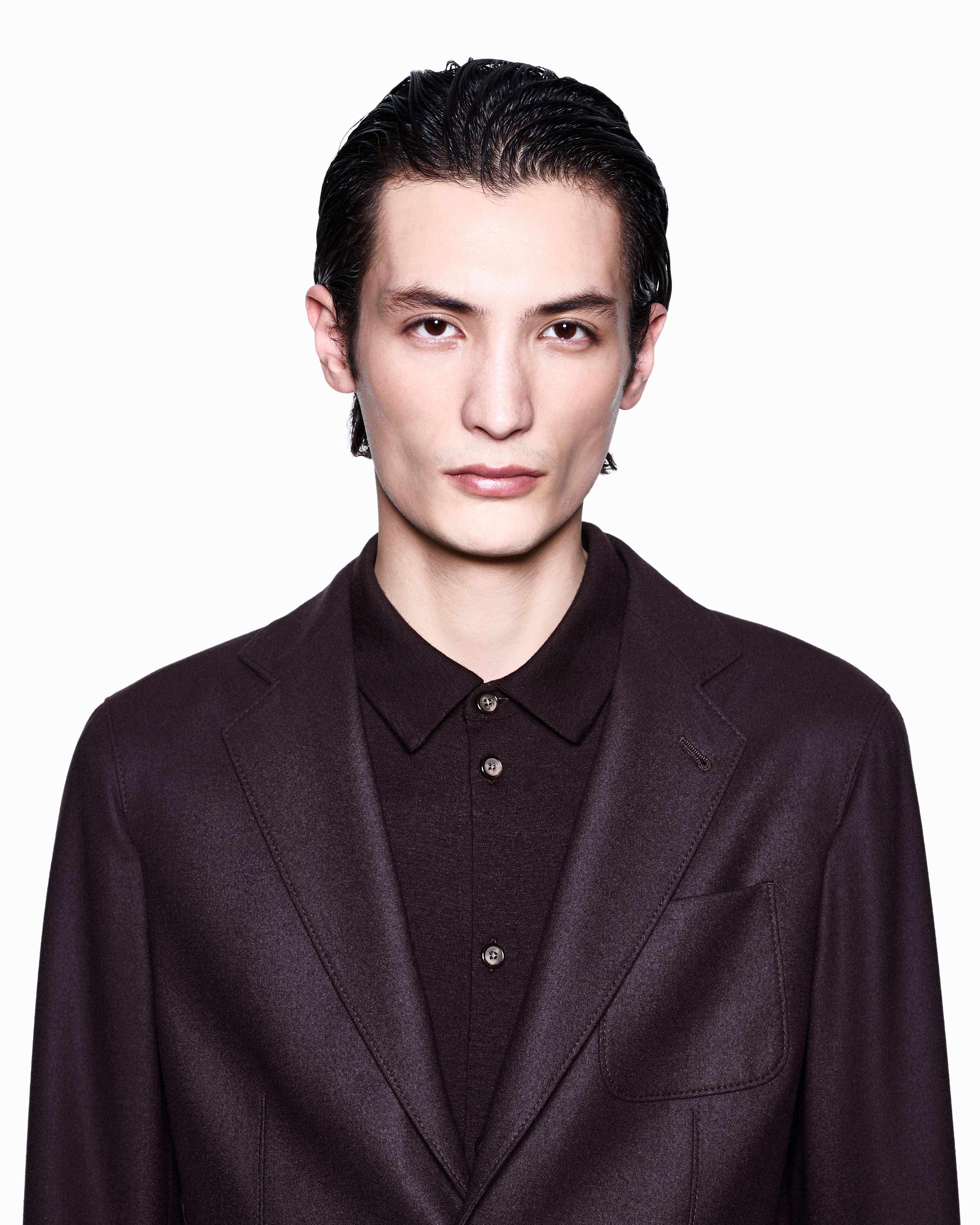 Giorgio Armani Upton Line Single-breasted Jacket In Stretch Cashmere Drap In Brown