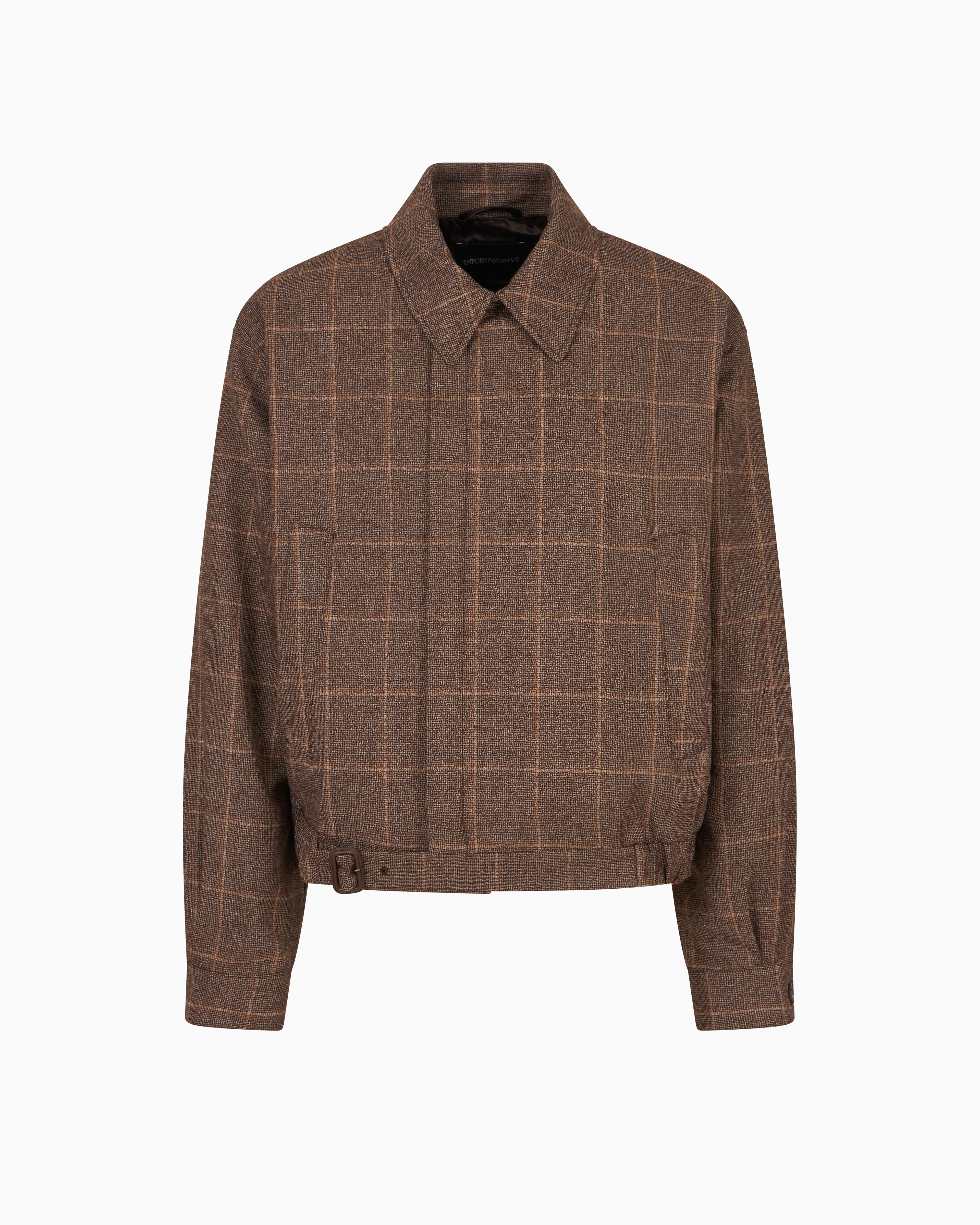 Emporio Armani - Flannel blouson with a check motif, Man, Brown, Size: 56