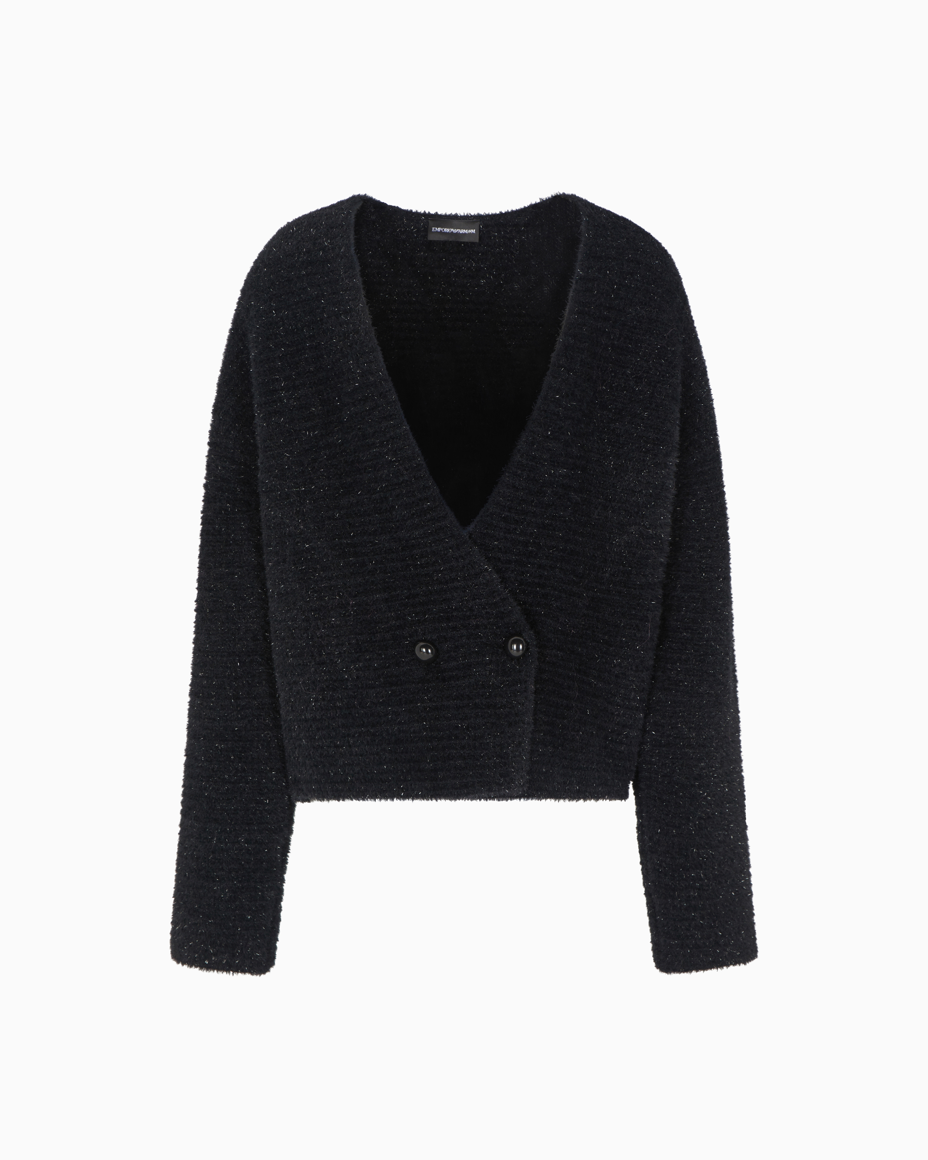 Emporio Armani - Double-breasted cardigan a lurex links-stitch knit, Woman, Black, Size: