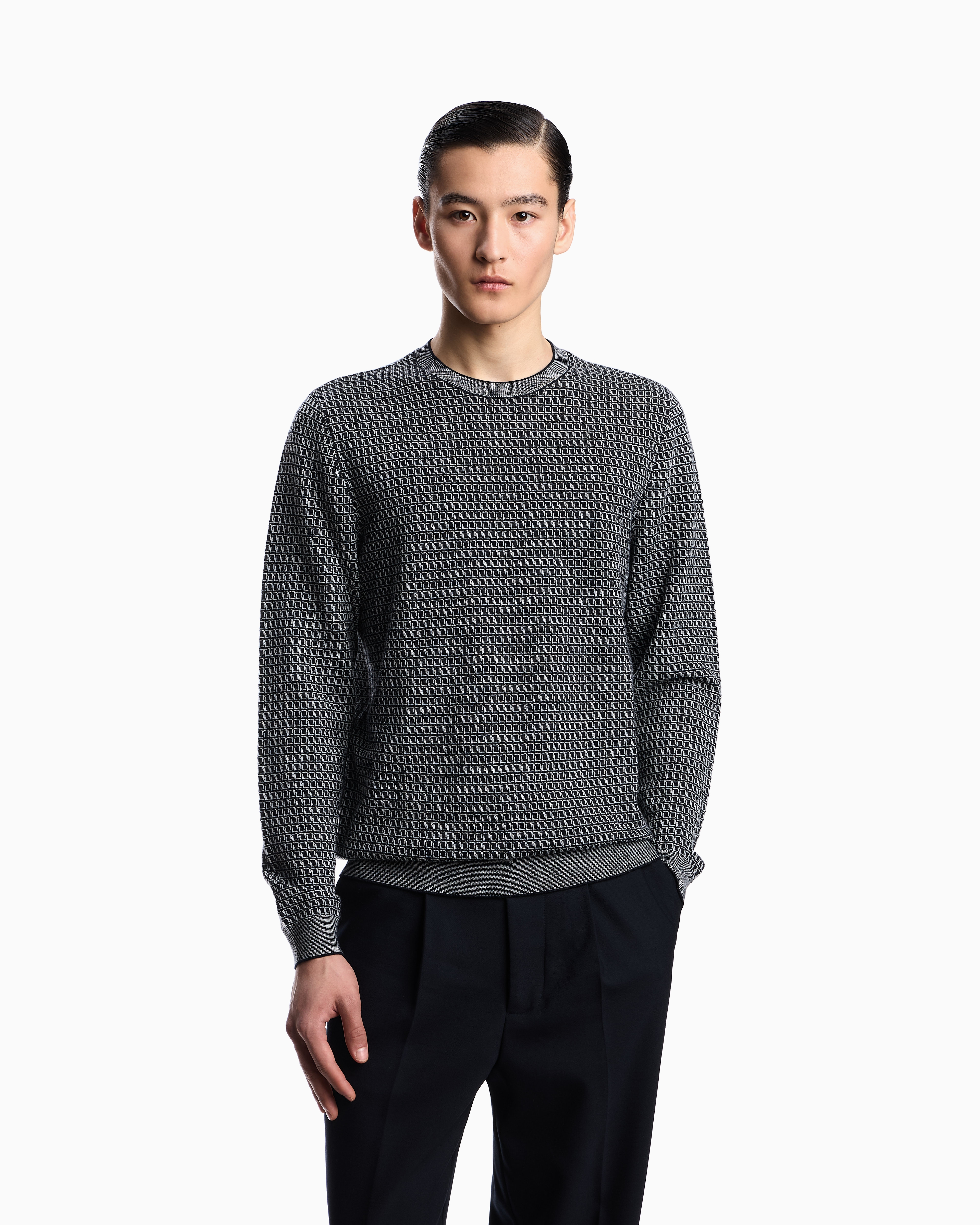 90s 00s emporio armarni rayon knit アーカイブ US Exclusive op-art motif virgin-wool jumper | Emporio Armani