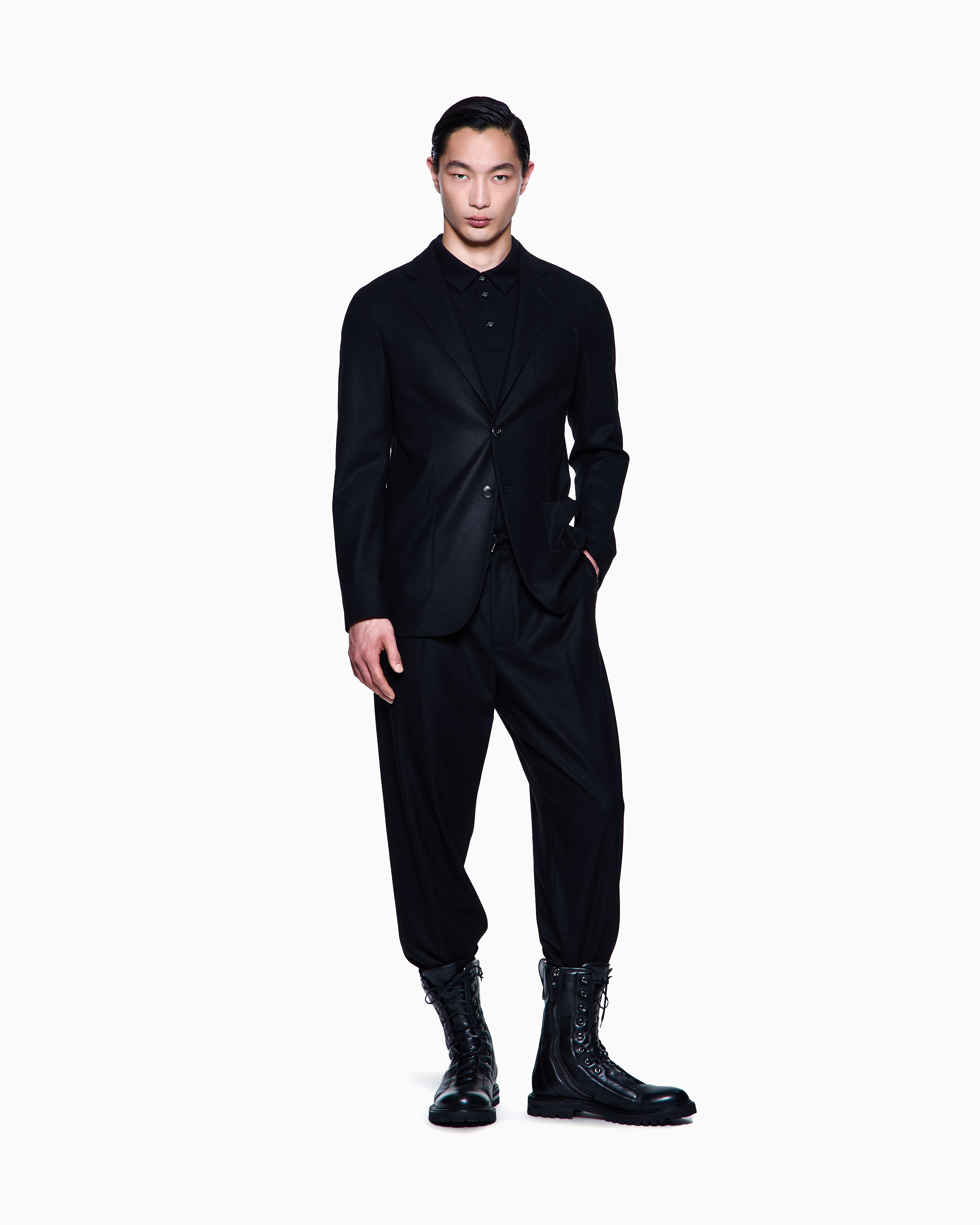 Giorgio Armani Upton Line Single-breasted Jacket In Stretch Cashmere Drap In Black