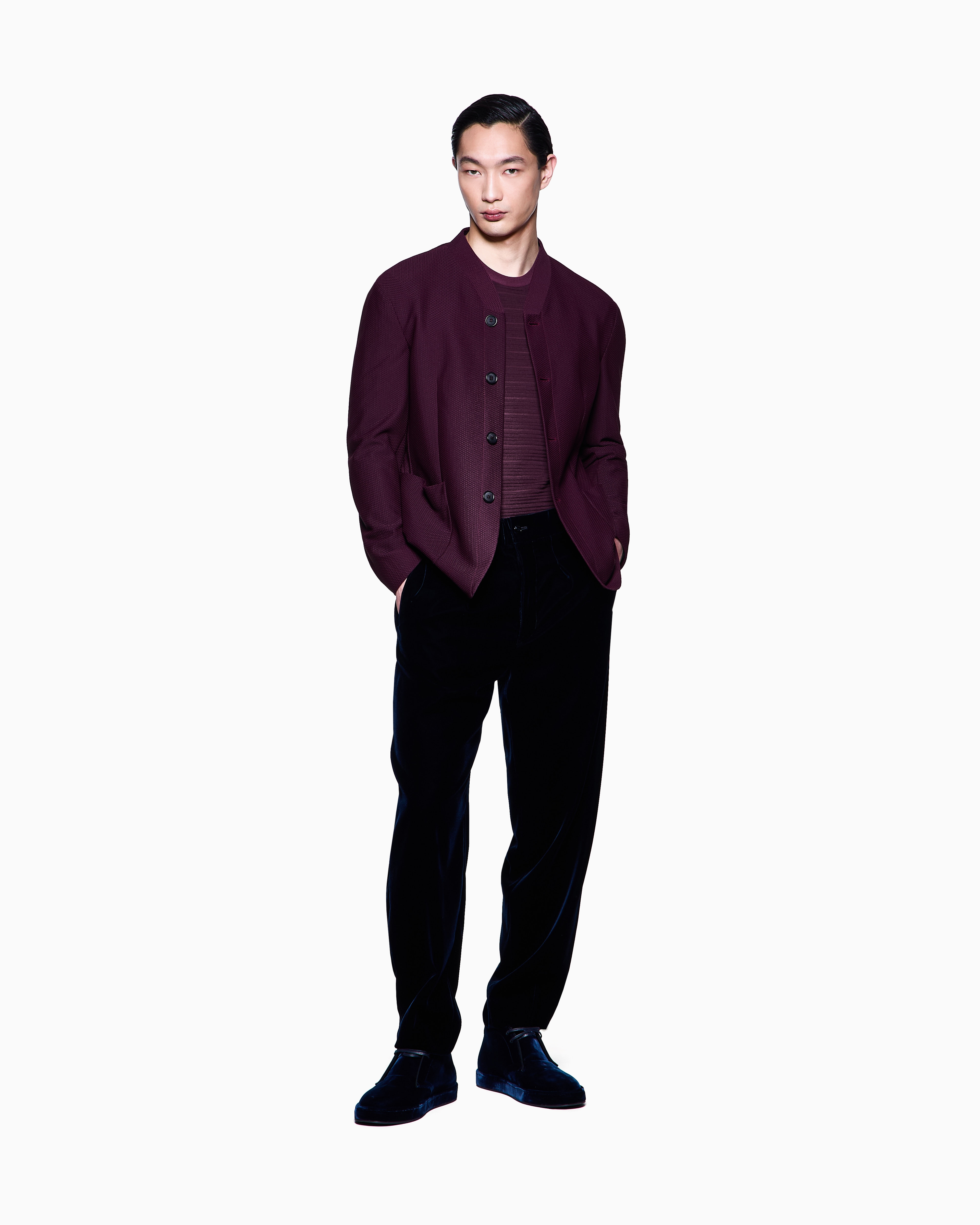 Giorgio Armani Wool Jersey Crew-neck T-shirt With A Striped Motif In Burgundy