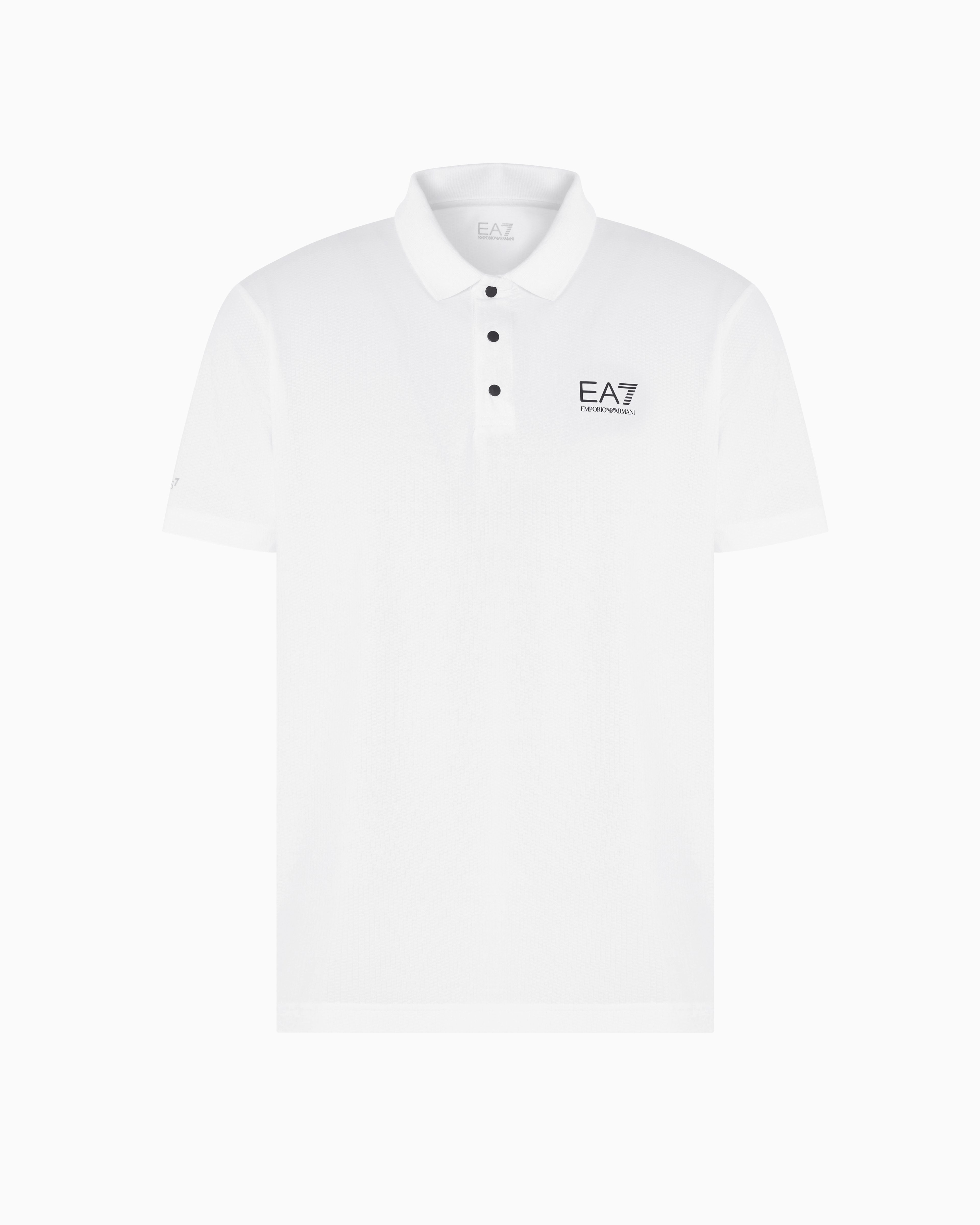Ea7 Tennis Pro Two-tone Polo Shirt In Ventus7 Technical Fabric In White