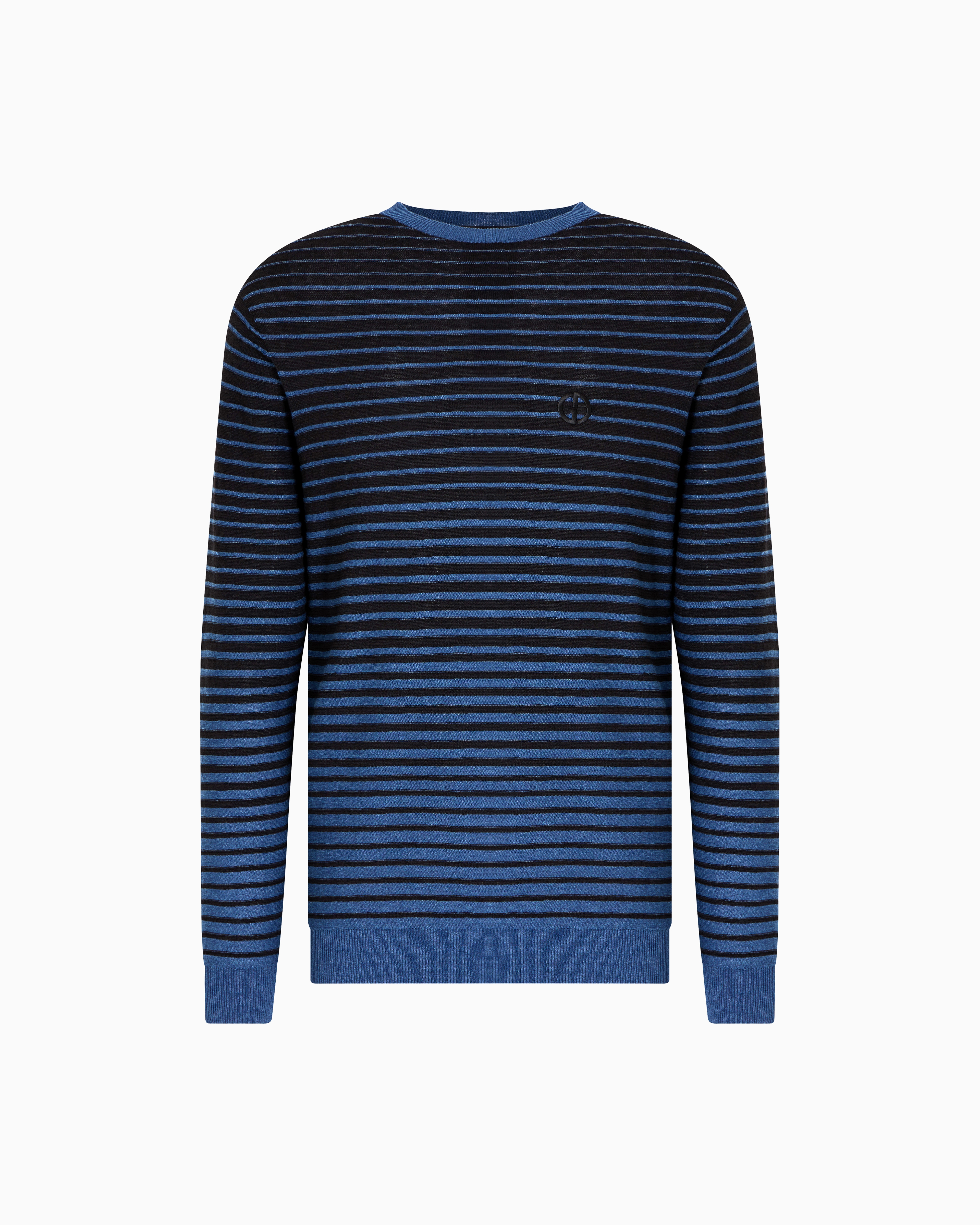 Giorgio Armani Crew-neck Jumper In Linen And Cotton In Black