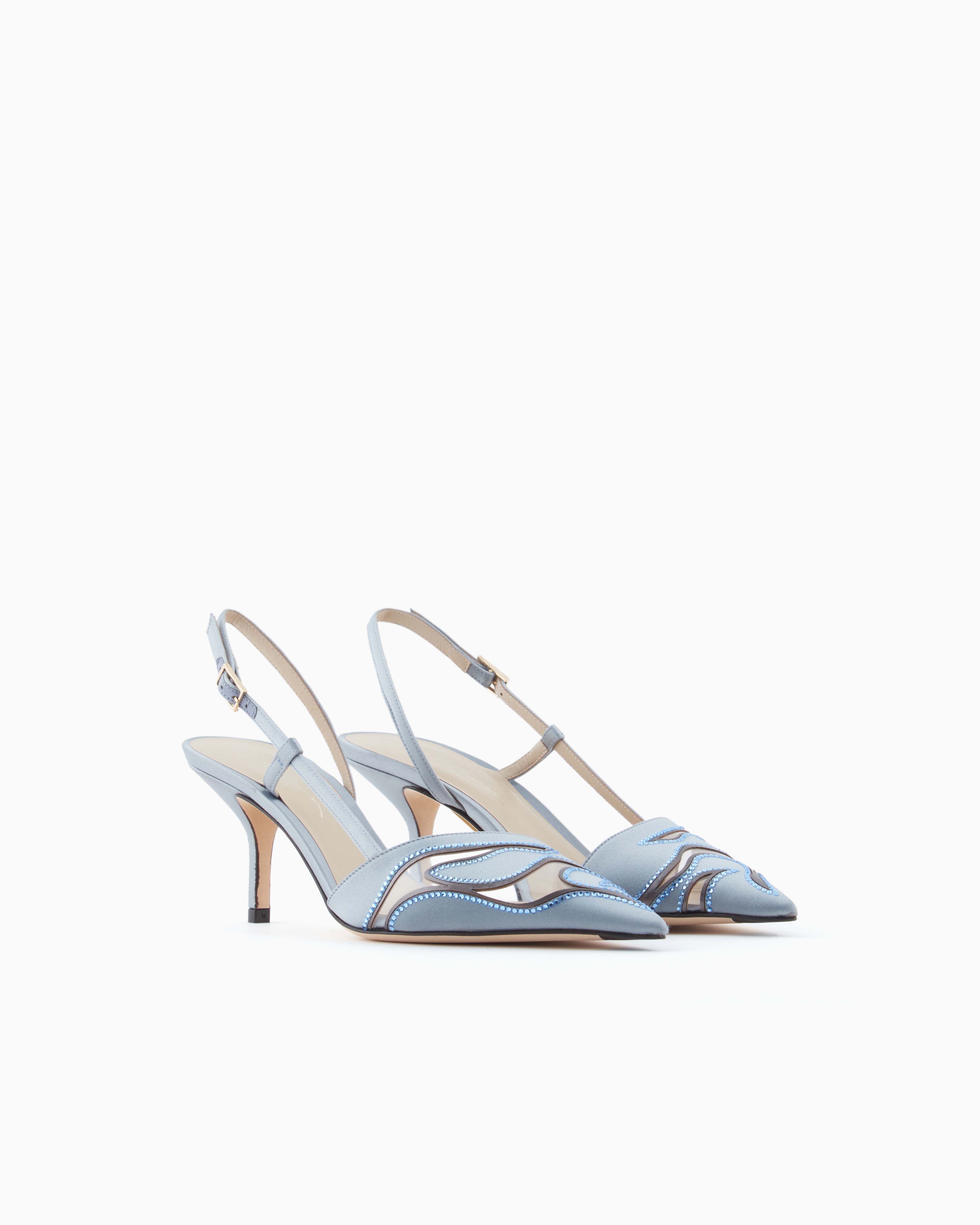 Giorgio Armani Satin And Rhinestone Slingbacks In Multi
